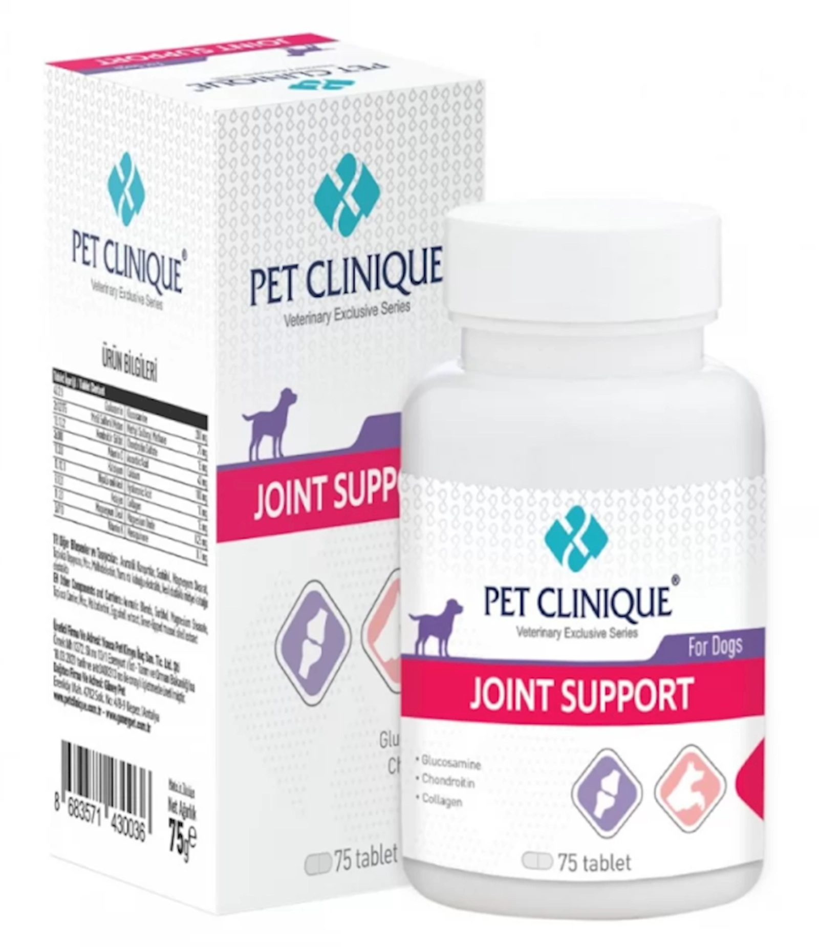 Tabletlər oynaqlar və əzələlər üçün Pet Clinique Joint Support, 75 əd