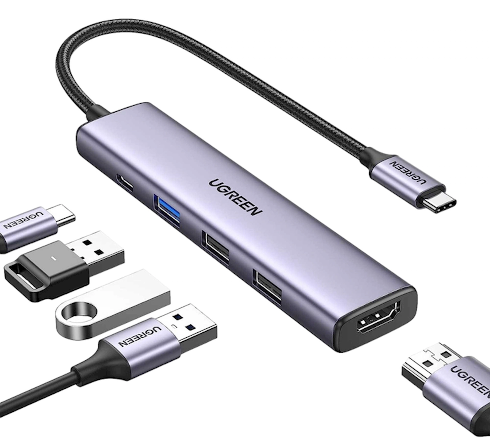 USB HUB Ugreen CM478 5-in-1 USB-C Multifunction Gray (15495)