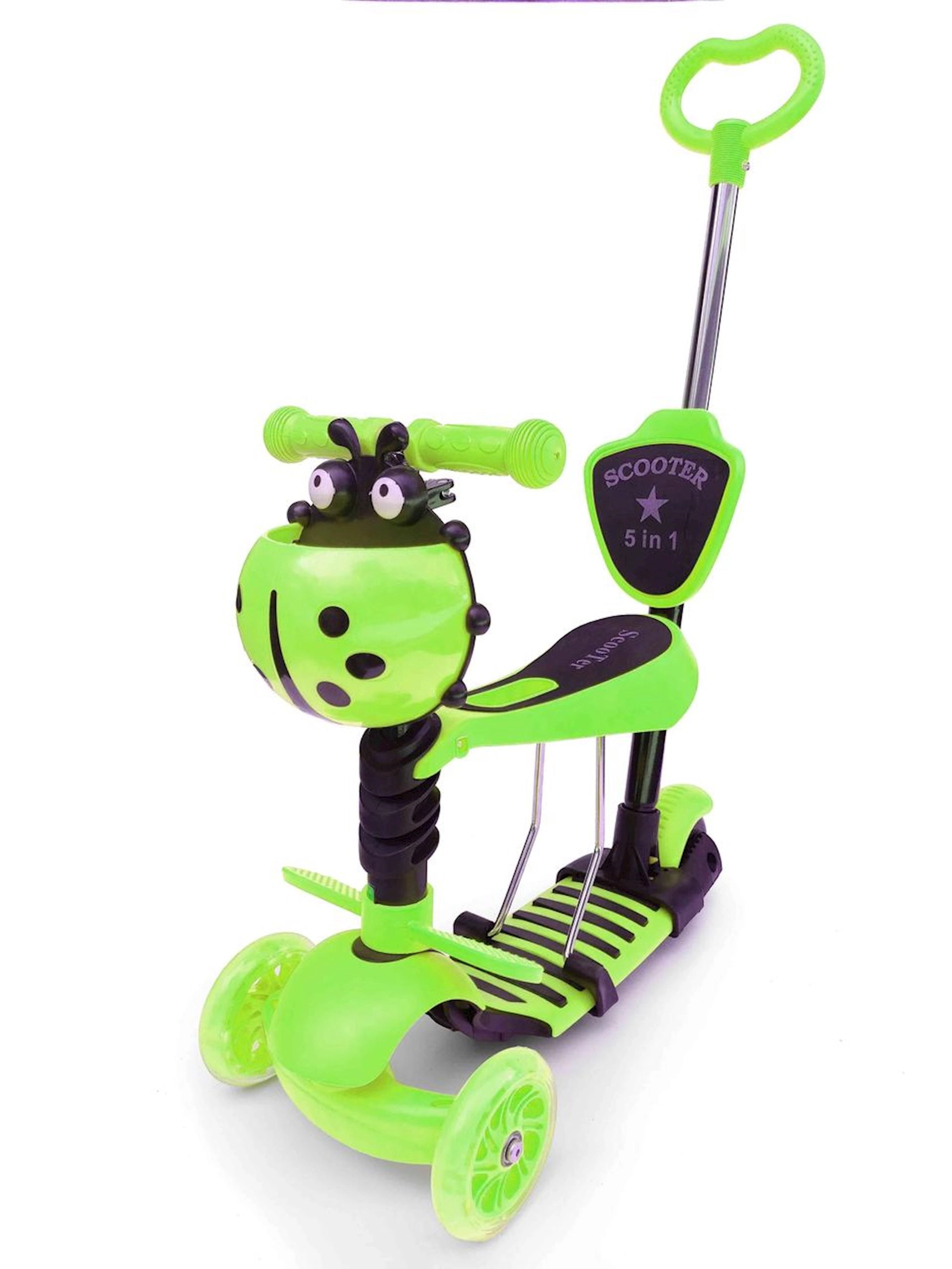 Samokat uşaqlar üçün idarə etmə tutacağı və oturacaq ilə Scooter 5 in 1, yaşıl, dəmir/plastik, 70.5x62/22x20 sm