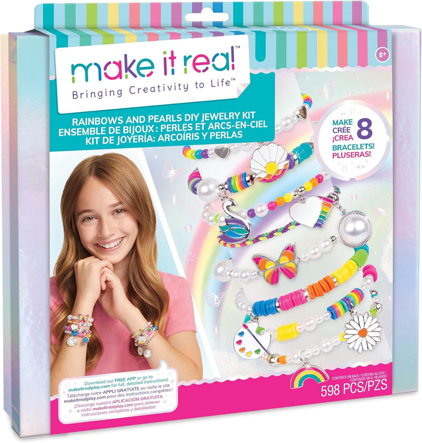 Qolbaqların hazırlanması üçün dəst Make it Real Rainbows and Pearls, 8+ yaş