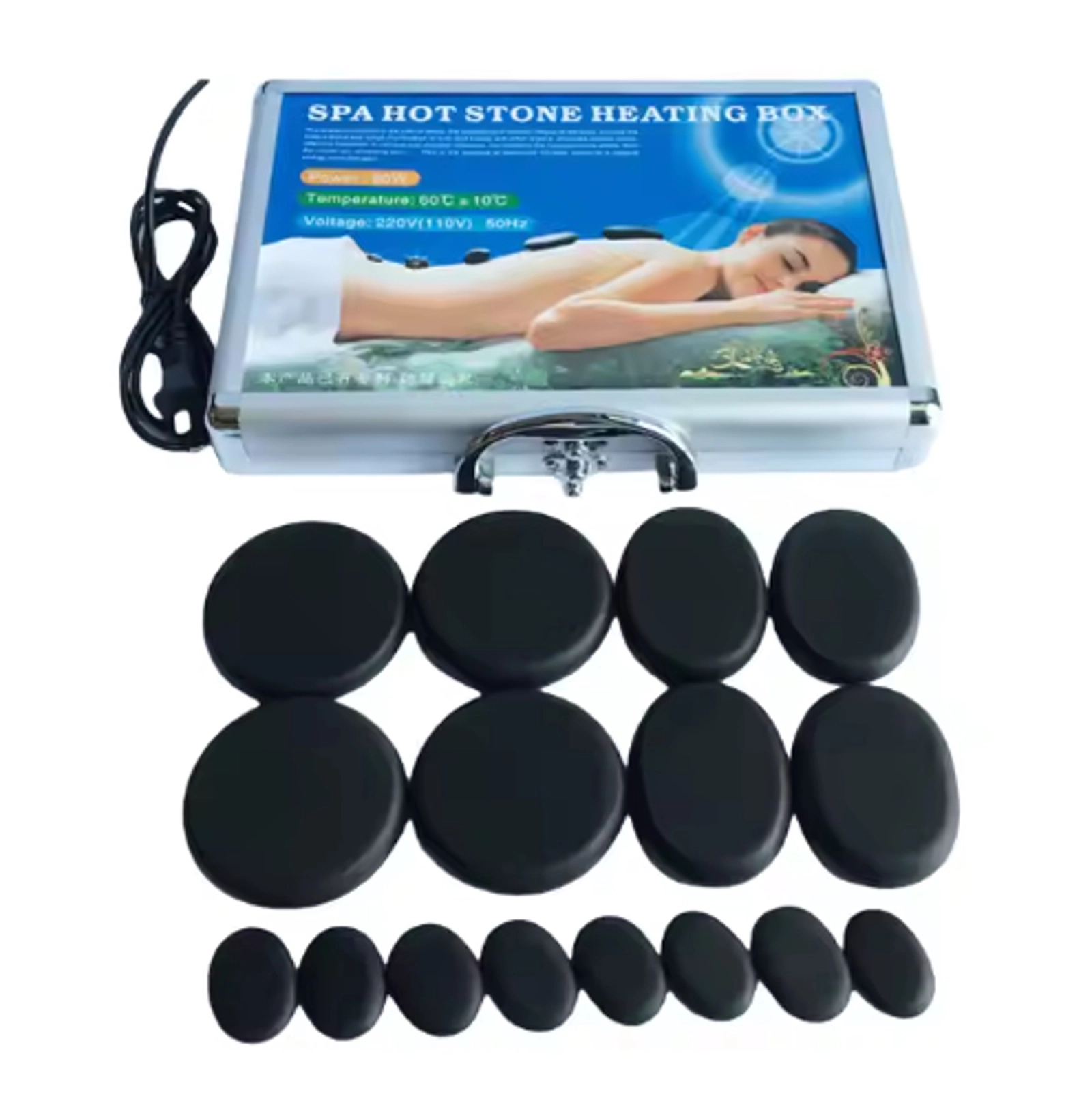 Massaj üçün daşlar Spa Hot Stone Heathing Box N16, 16 əd