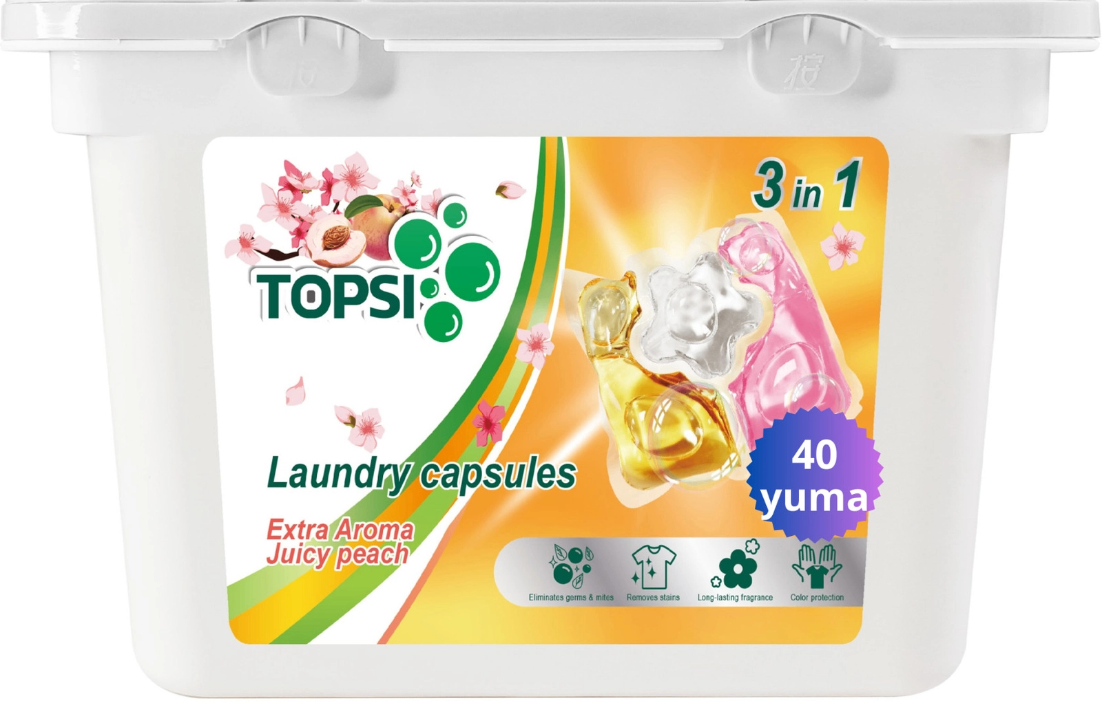 Yuma üçün kapsullar Topsi 3in1, Şaftalı ətri, 40 əd