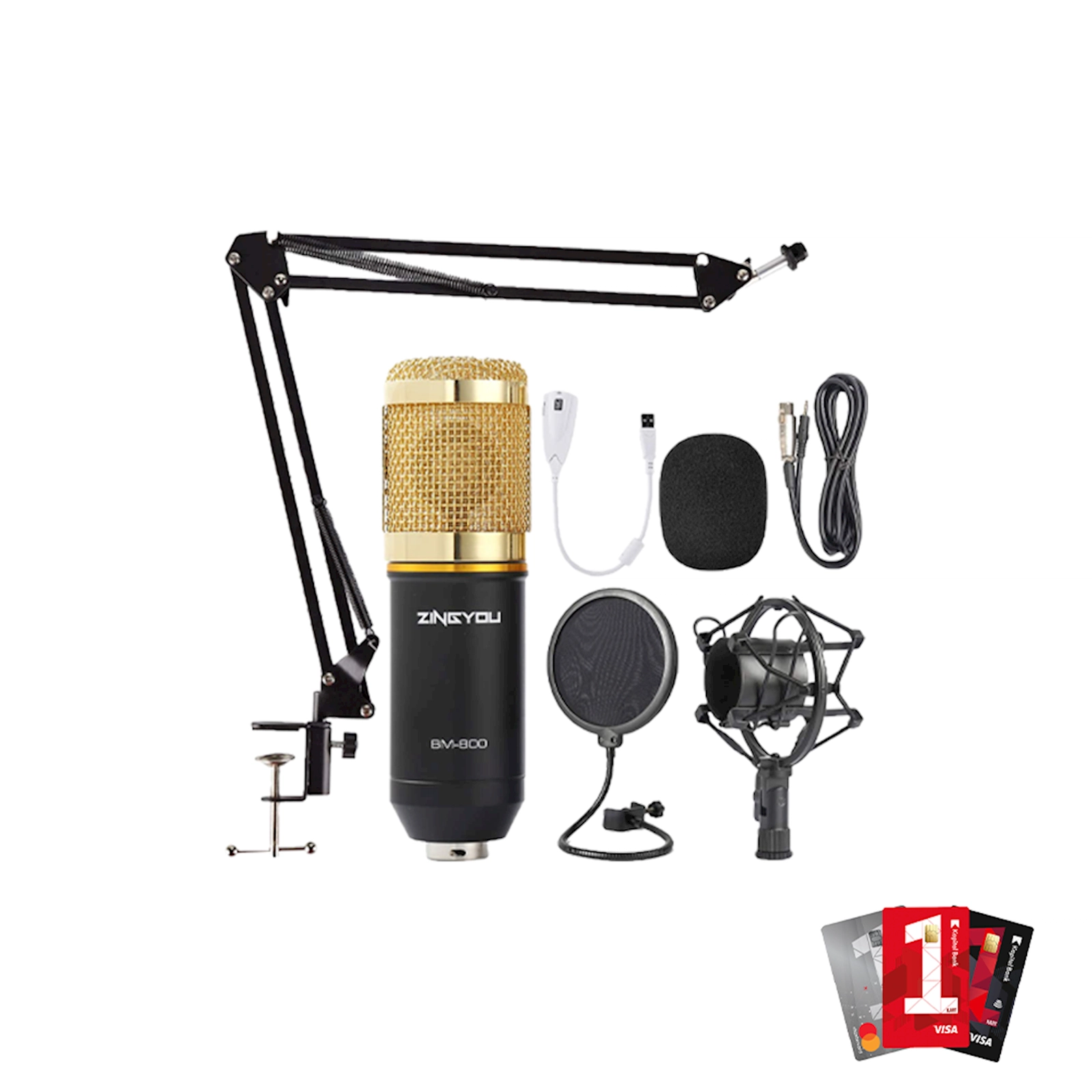 Kondensator mikrofon ZingYou BM-800, Qızılı,Gümüşü