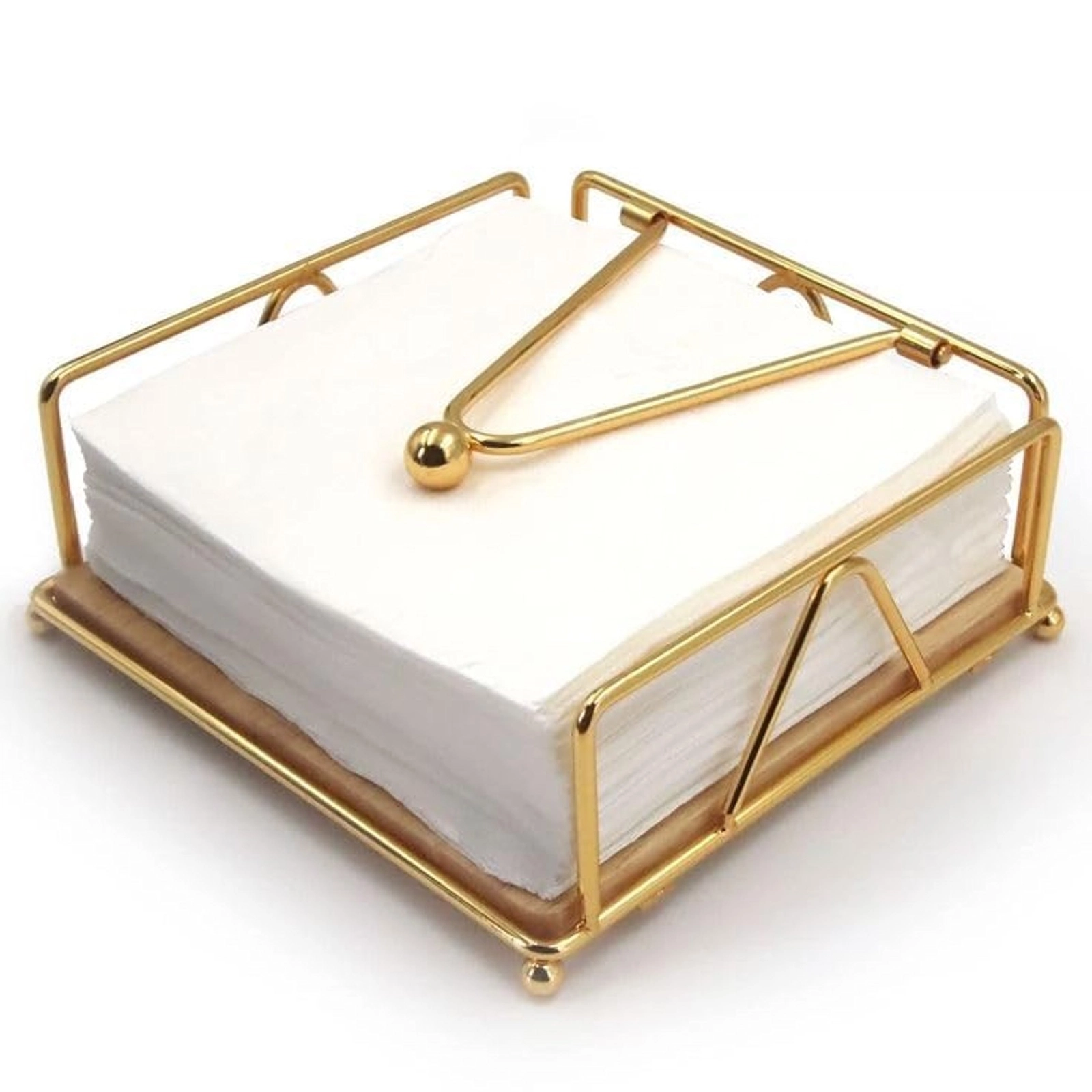 Salfet qabı nh_5zcvb, metal/taxta, qızılı, 17x17x7.5 sm