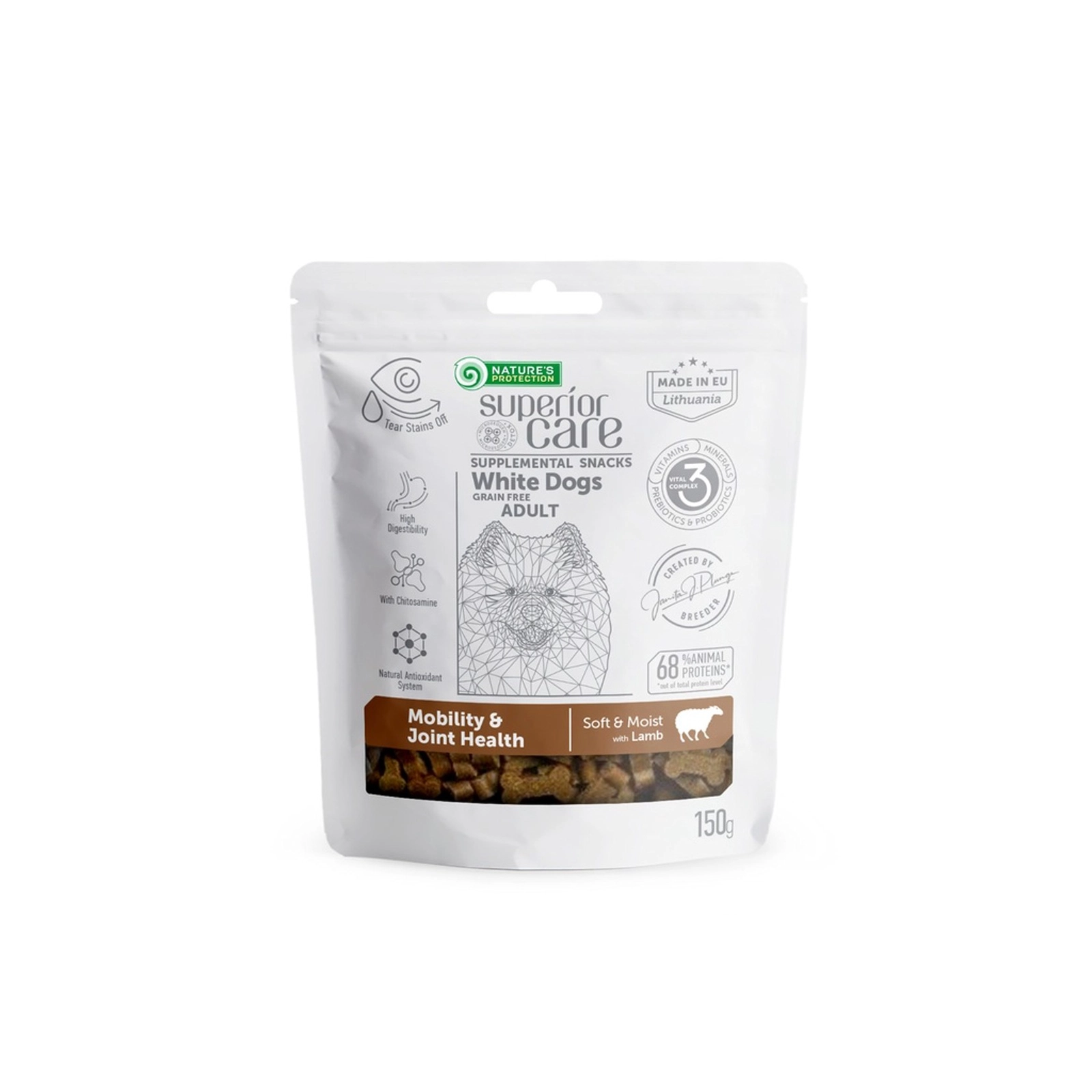İtlər üçün məzə Nature's Protection Superior Care White Dogs Mobility & Joint Health quzu əti ilə, 150 q,