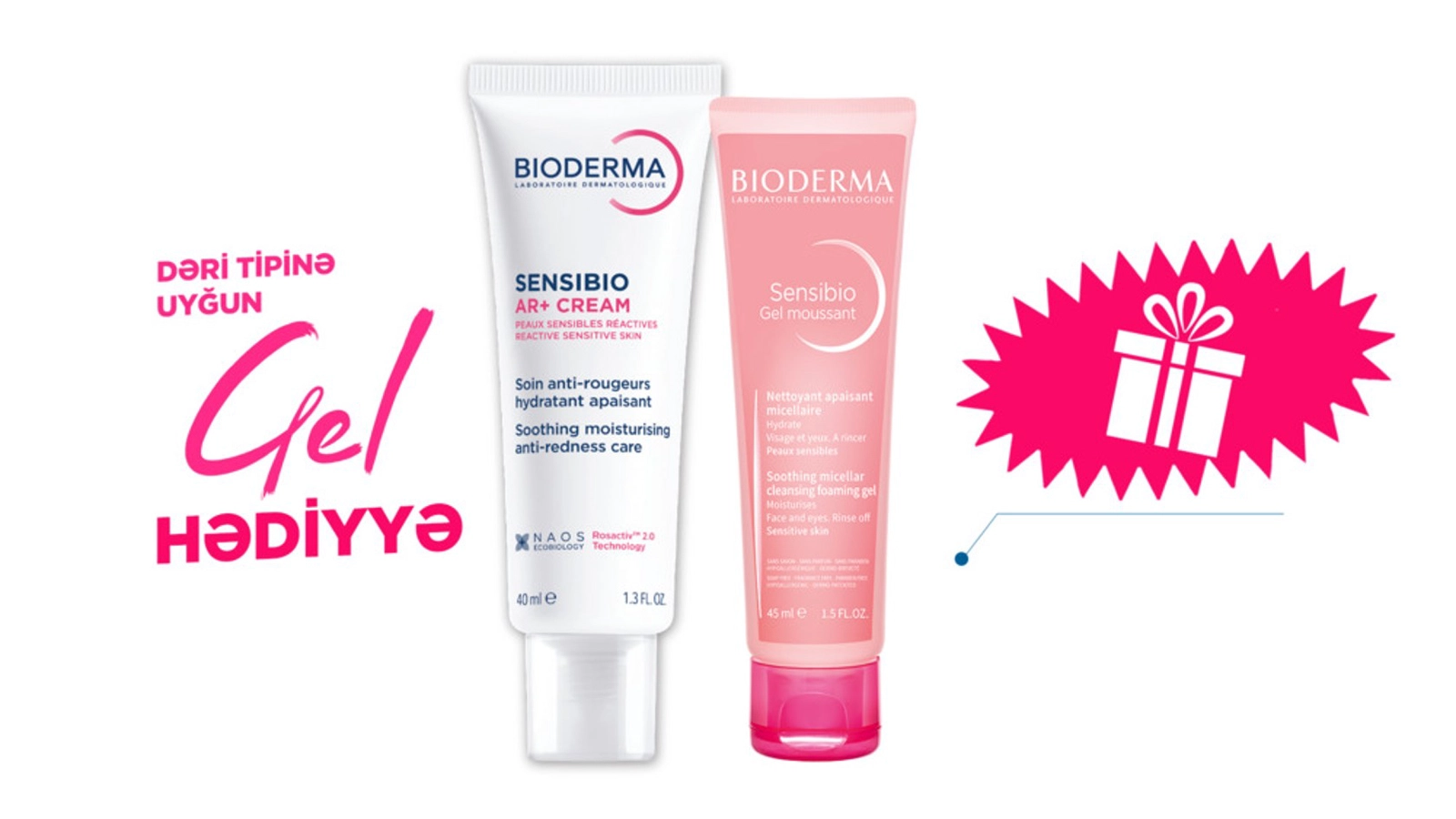Üz üçün krem Bioderma Sensibio AR 40 ml + Yuyunma geli Bioderma Sensibio Foaming 45 ml Hədiyyə