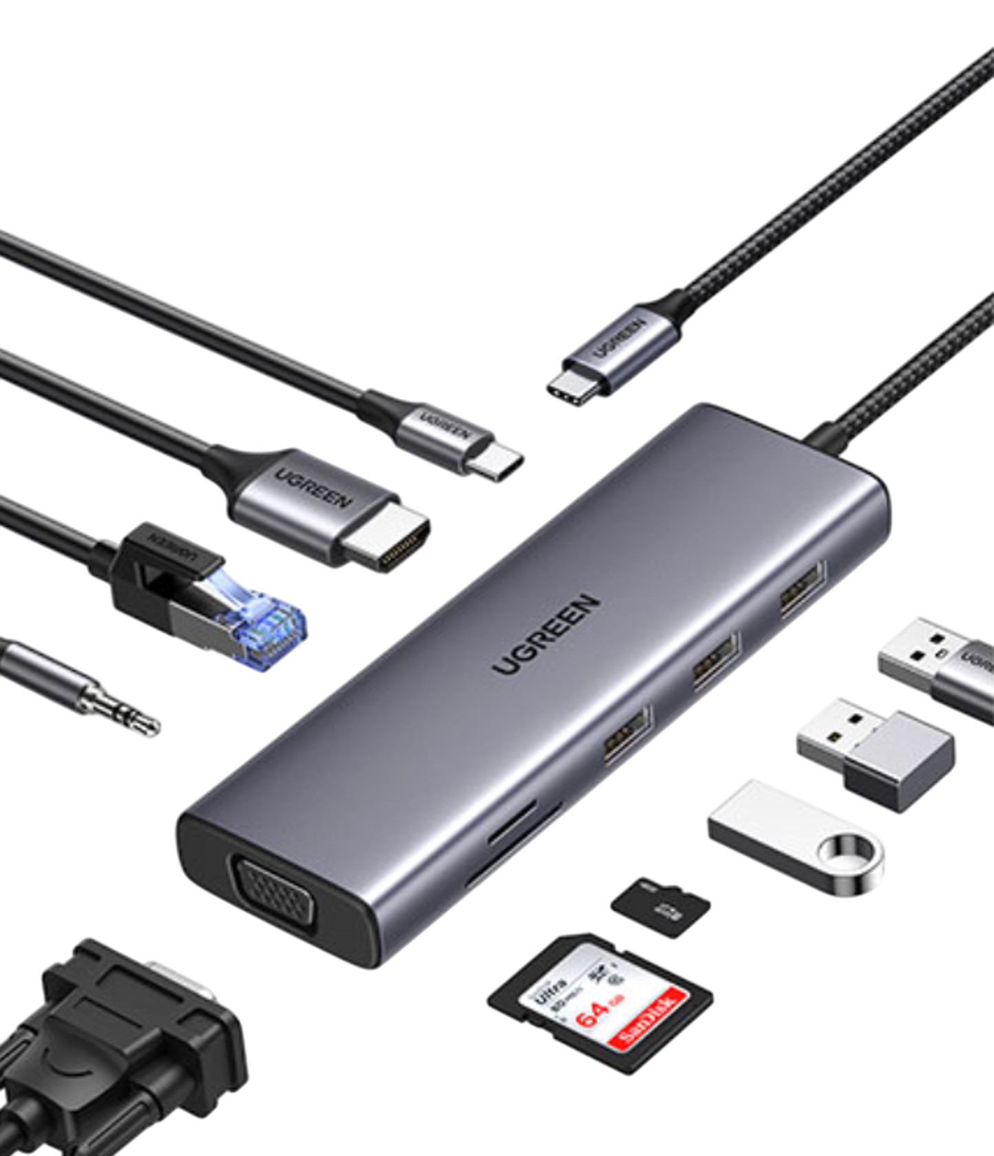 USB hub Ugreen 15601 USB-C 10-in-1 Grey