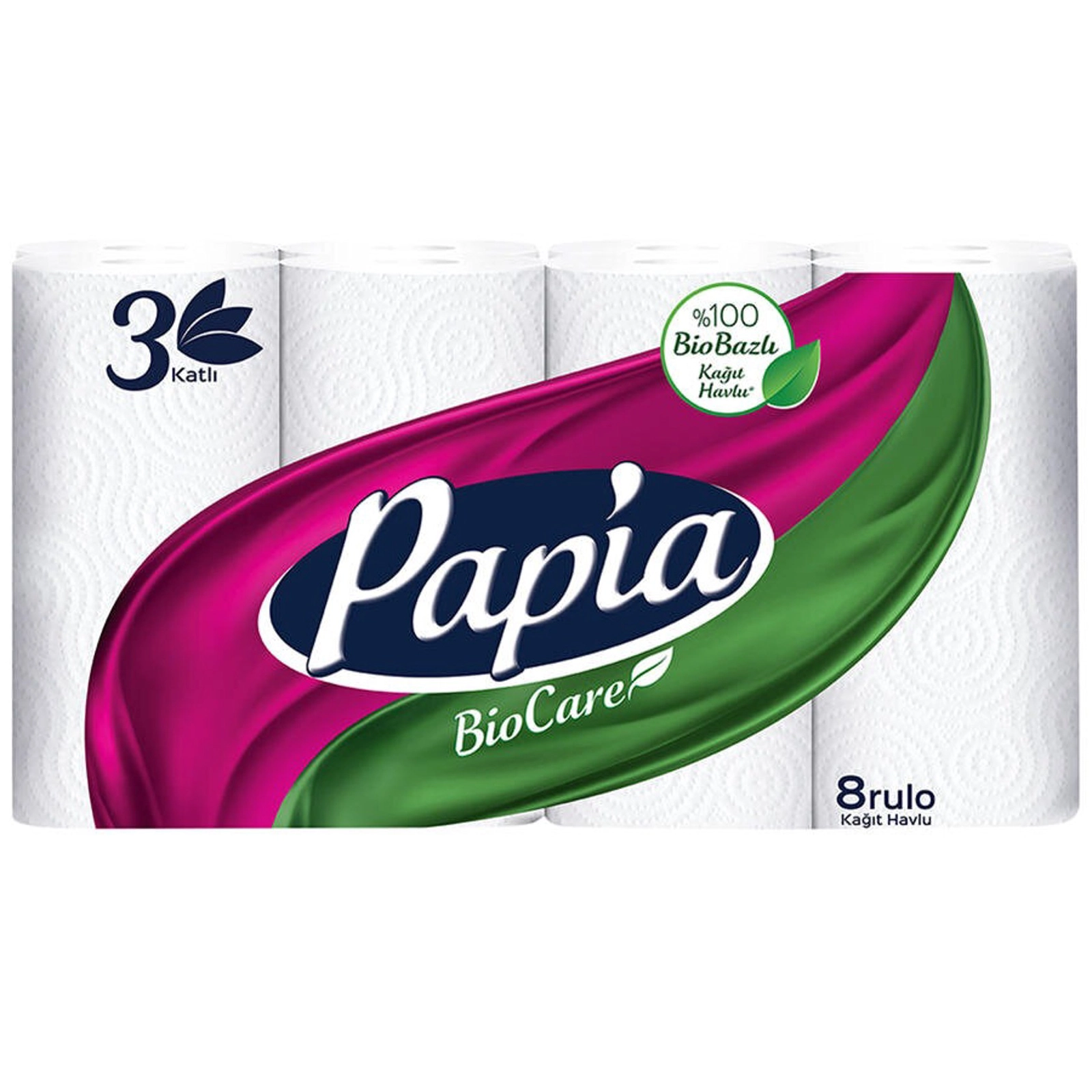 Mətbəx üçün kağız dəsmal Papia Biocare, 8 rulon, 3 qatlı, ağ