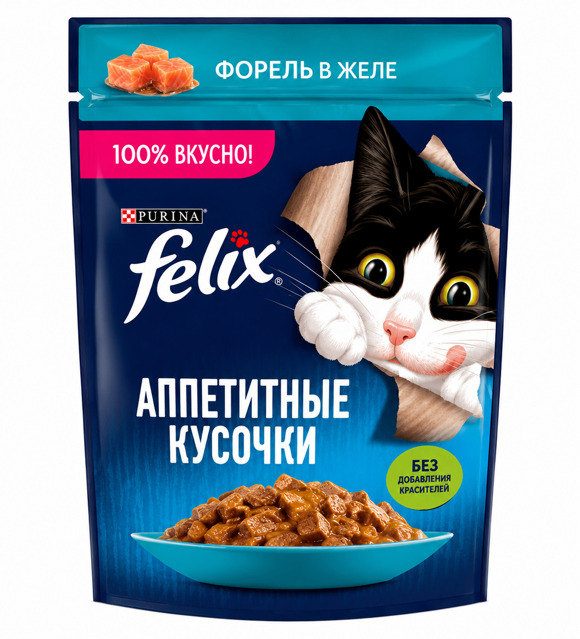 Pişiklər üçün nəm yem Purina Felix alabalıq ilə jeledə, 75 q