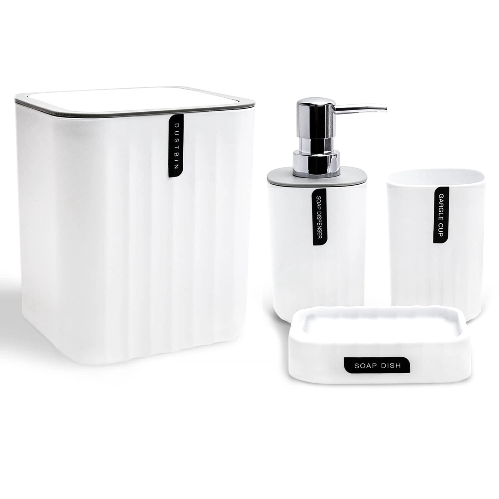 Hamam üçün dəst vm188, 4 parça, ağ (zibil qabı+fırça qabı+2 ədəd sabun qabı)