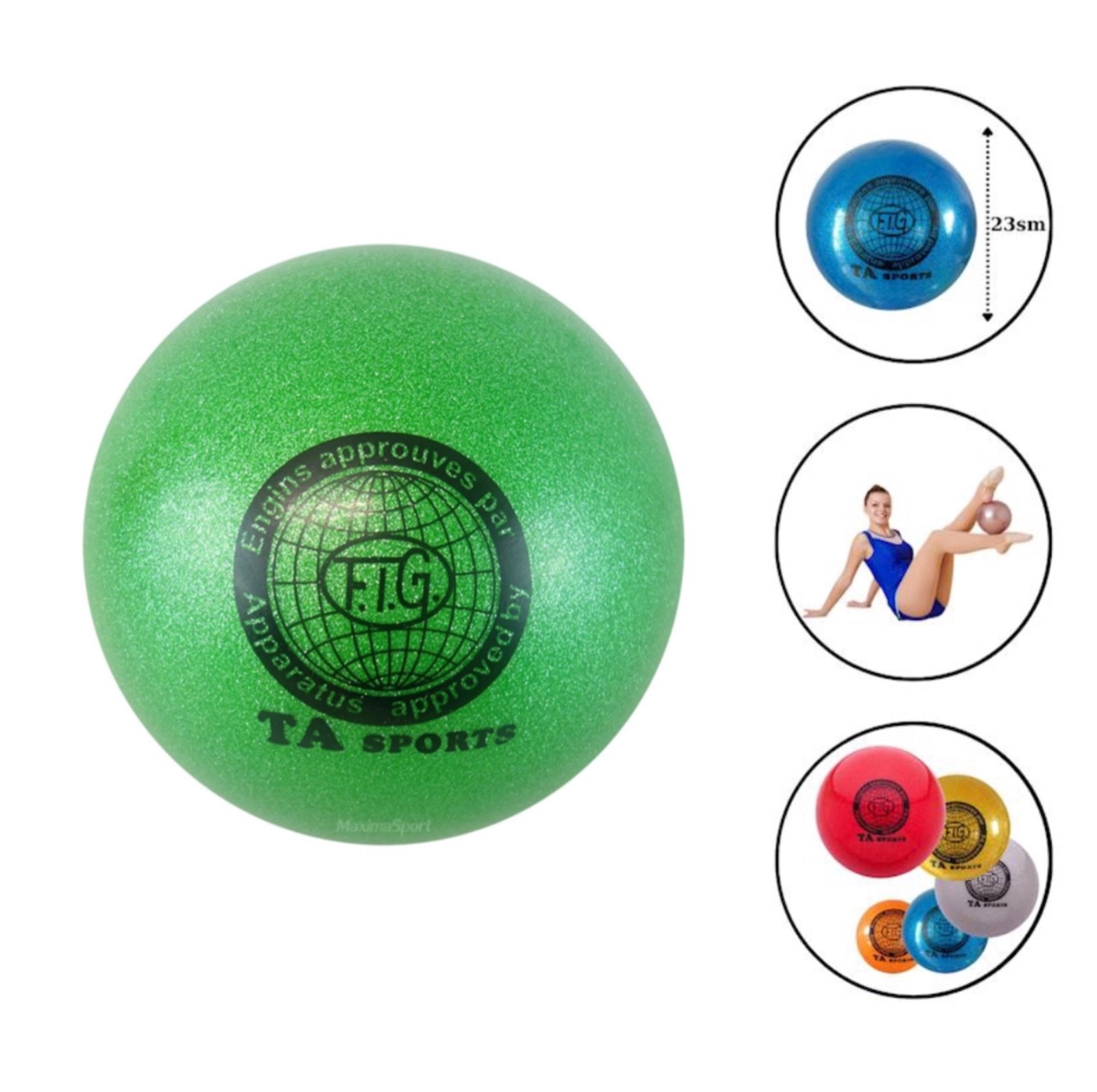 Bədii gimnastika üçün top WS0663, yaşıl, 23 sm