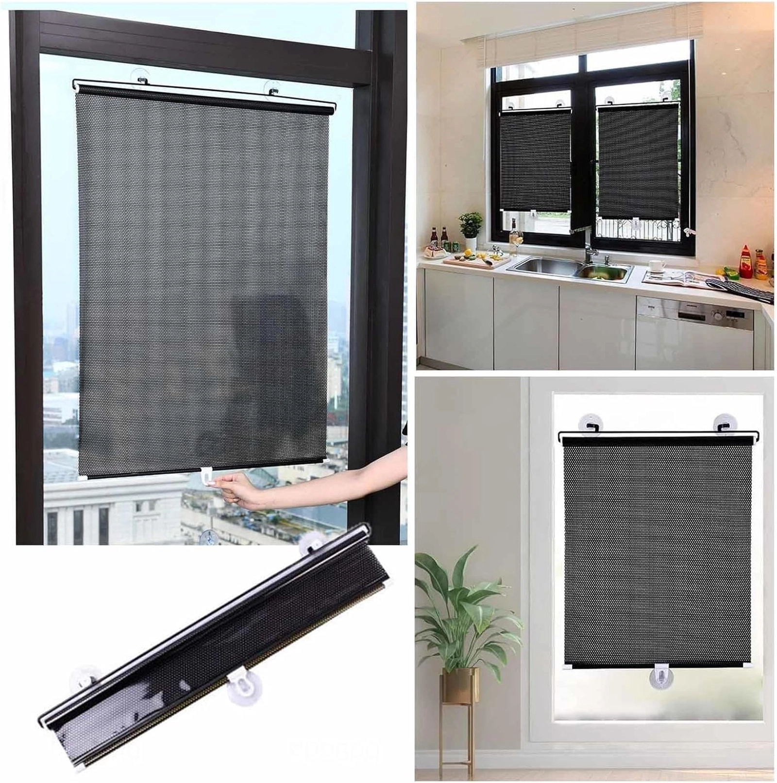Pəncərə üçün günəşdən qoruyucu pərdə DZHTUF B0C1Y3YCF7, qara, 68x125 sm
