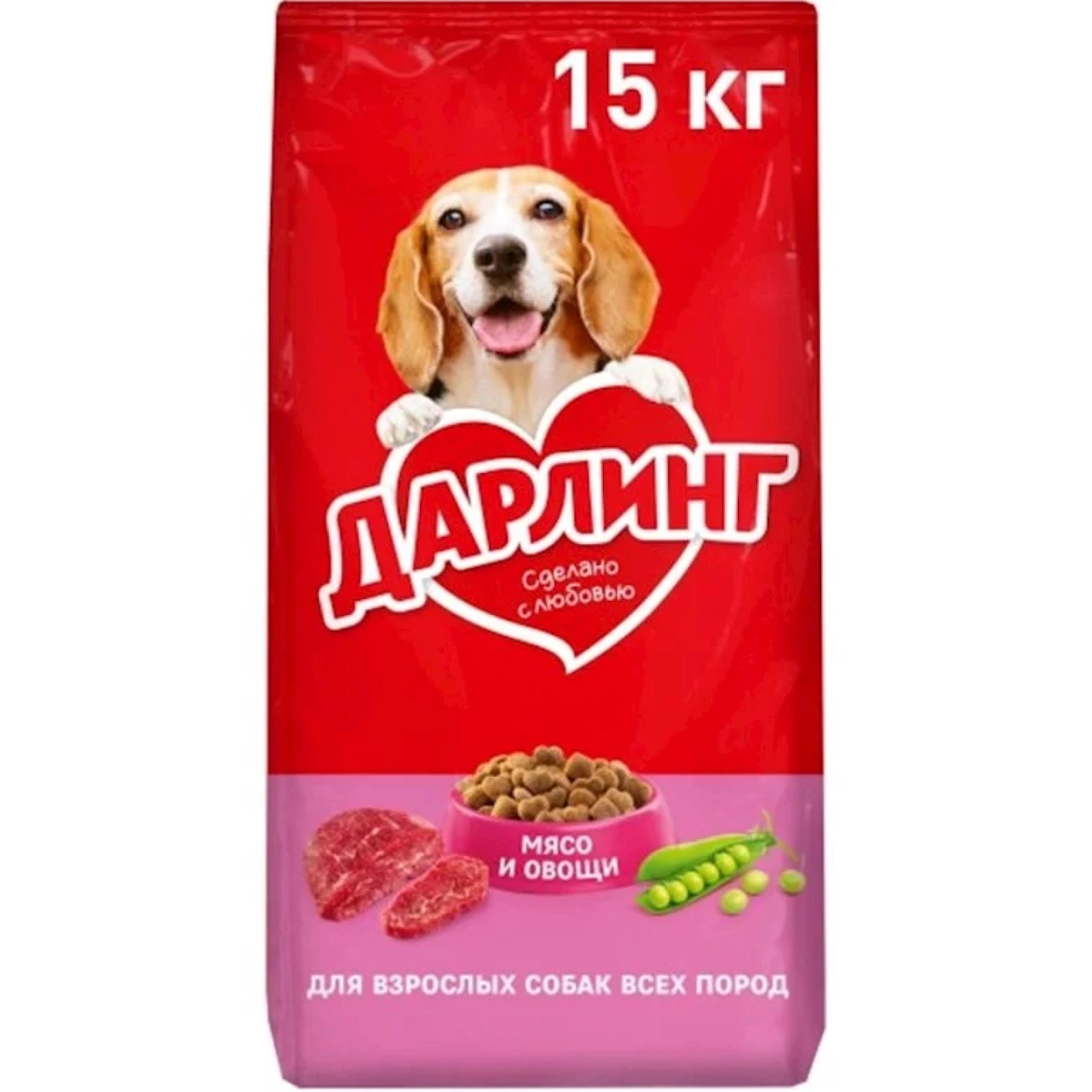 Quru yem Darling ət və tərəvəzlərlə, yetkin itlər üçün, 15 kq