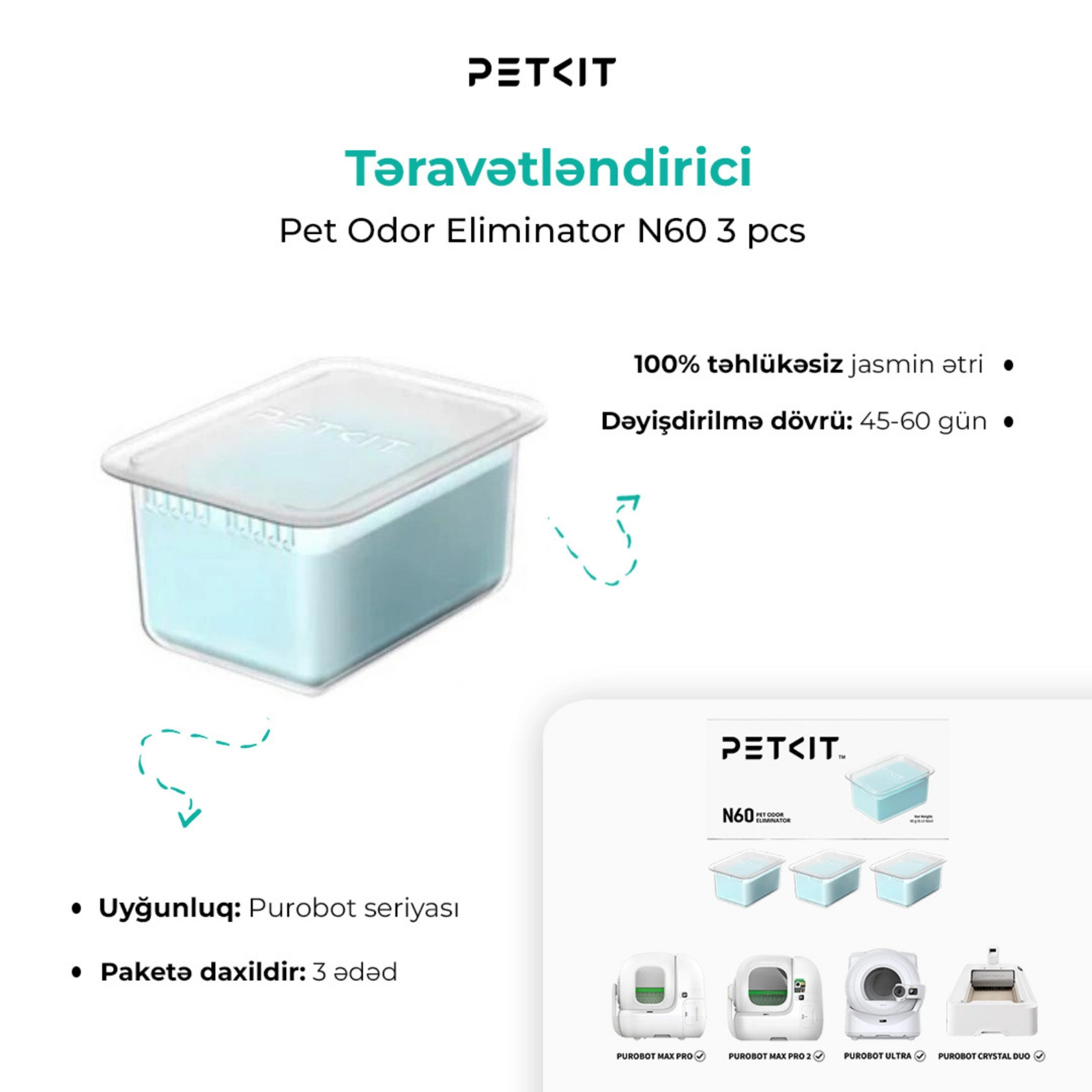 Qoxu neytrallaşdırıcı Petkit Pet Odor Eliminator N60 3pcs For Purobot Max Pro/Purobot ultra P9224