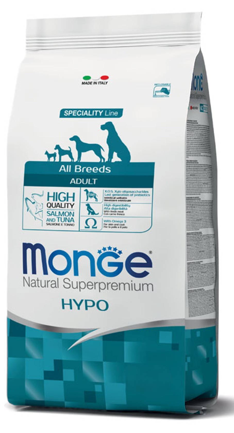 Quru yem Monge All Breeds Hypo, istənilən cins itlər üçün, qızılbalıq və ton balığı ilə, 1 kq