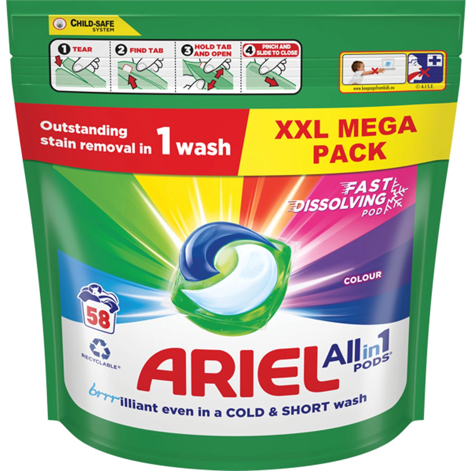 Yuma üçün kapsullar Ariel All in 1, rengli paltar, 58 əd