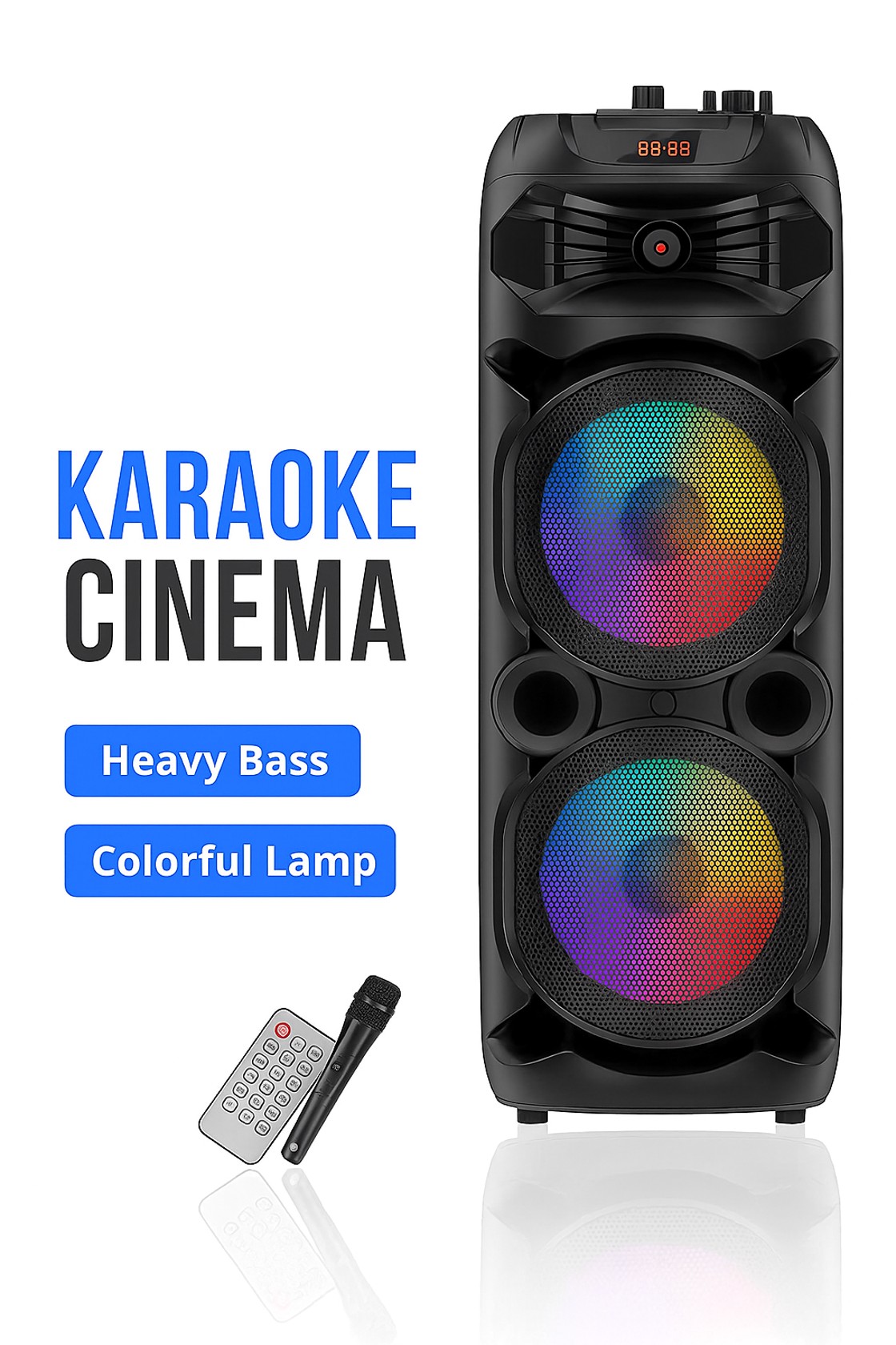 ZQS2801 2x8 dinamik, TWS, mikrofon və RGB işıqlandırma ilə Karaoke dinamiki Novatech_zqs2801