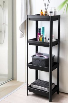 Hamam otağı üçün rəf, plastik, 4 bölməli, qara, 100x38x23 sm - T-20398
