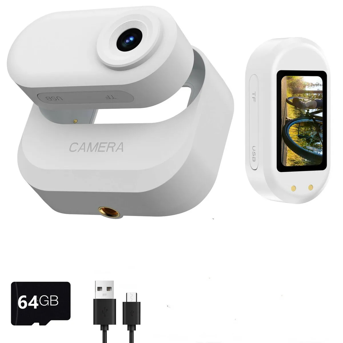 Mini ekşn kamera 1080P Thumb Camera, White