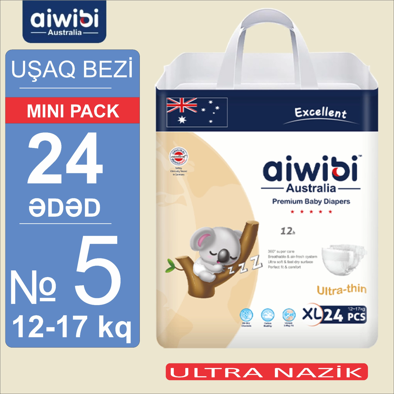 Uşaq bezləri AIWIBI Premium XL, 12-17 kq, 24 əd