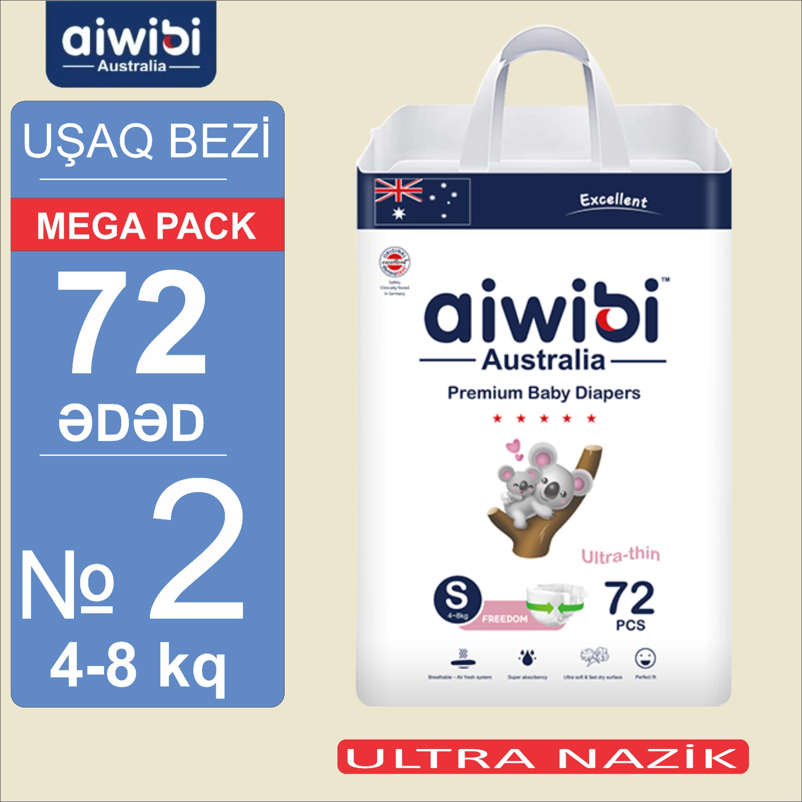 Uşaq bezləri AIWIBI Premium S, 4-8 kq, 72 əd
