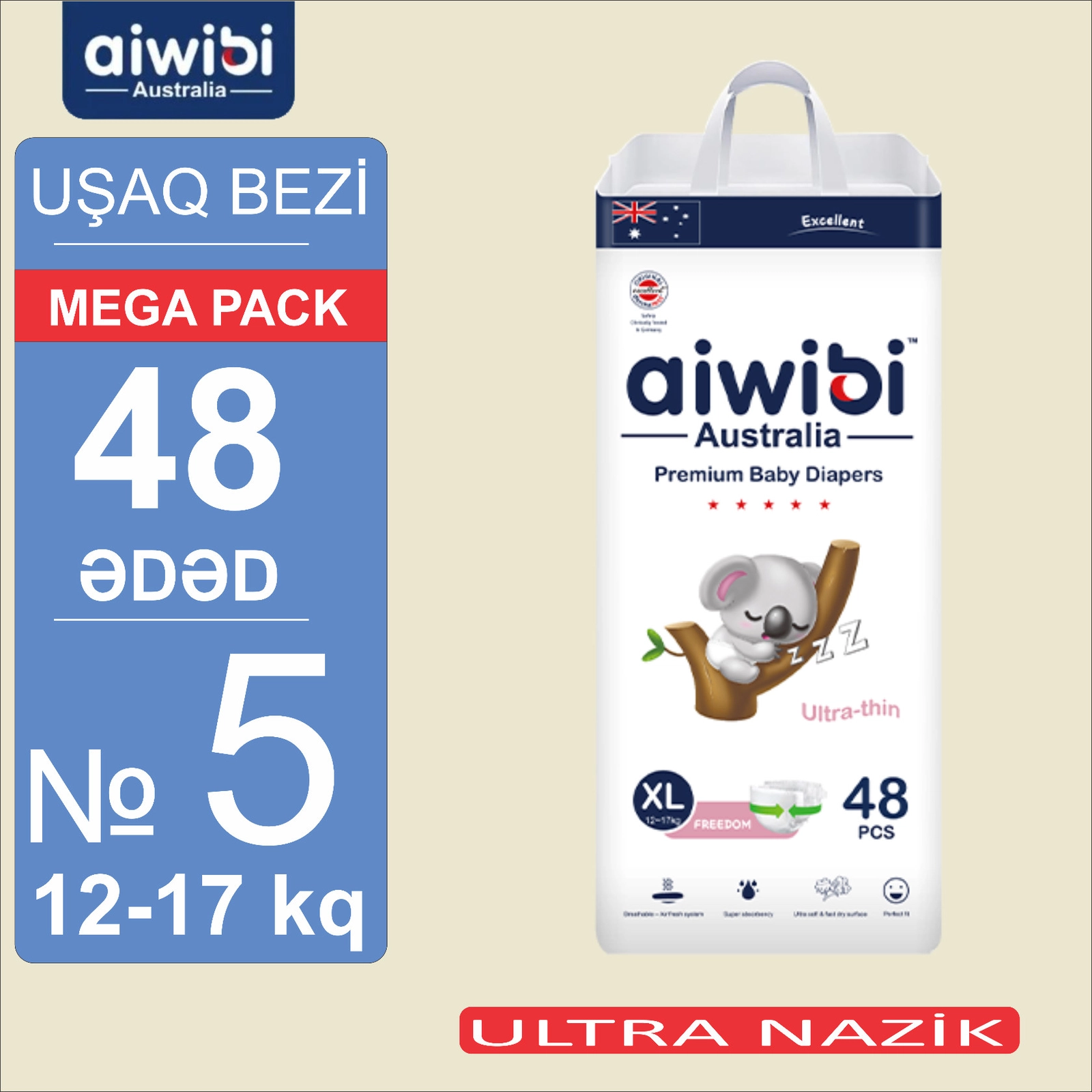 Uşaq bezləri AIWIBI Premium XL, 12-17 kq, 48 əd