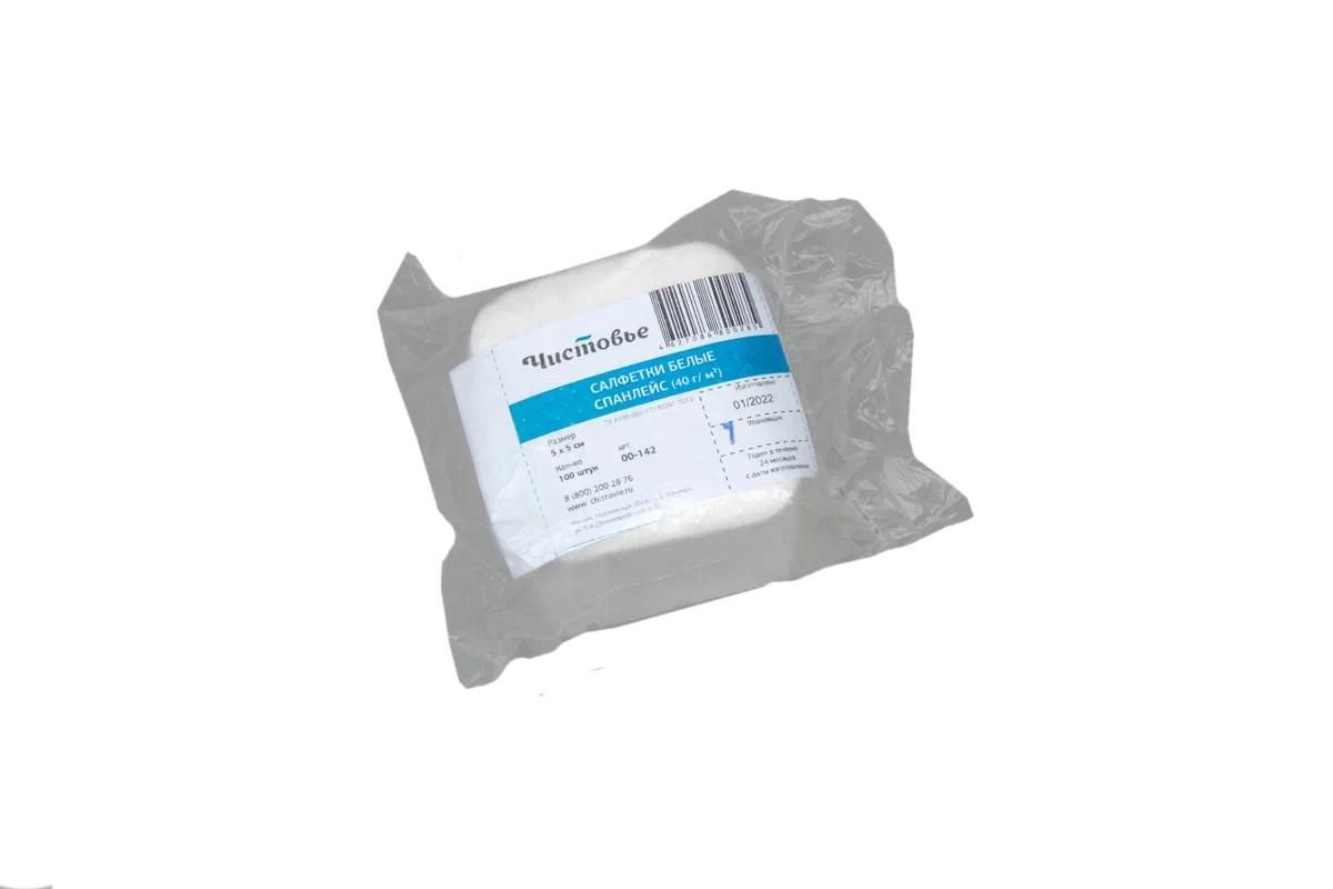 Tibbi salfetlər Чистовье 00-142, ağ, 5x5 sm, 100 əd