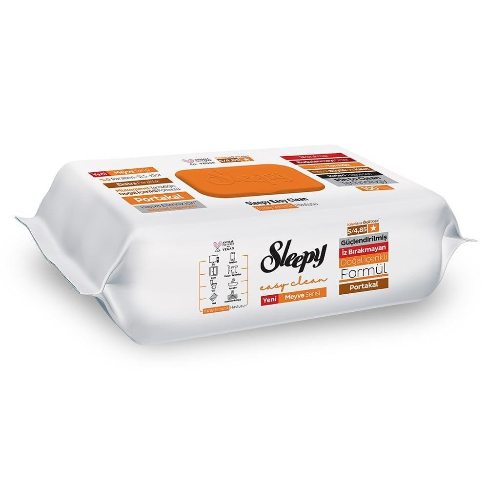 Səth təmizləyici nəm salfetlər Sleepy Easy Clean Orange, 100 ədəd.