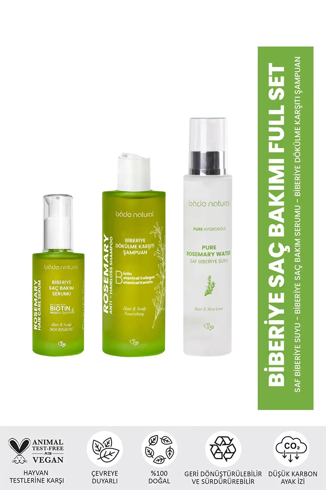 Saçlara qulluq dəsti Bade Natural Anti Hair Loss (şampun 200 ml + serum 50 ml + tonik-sprey 100 ml)