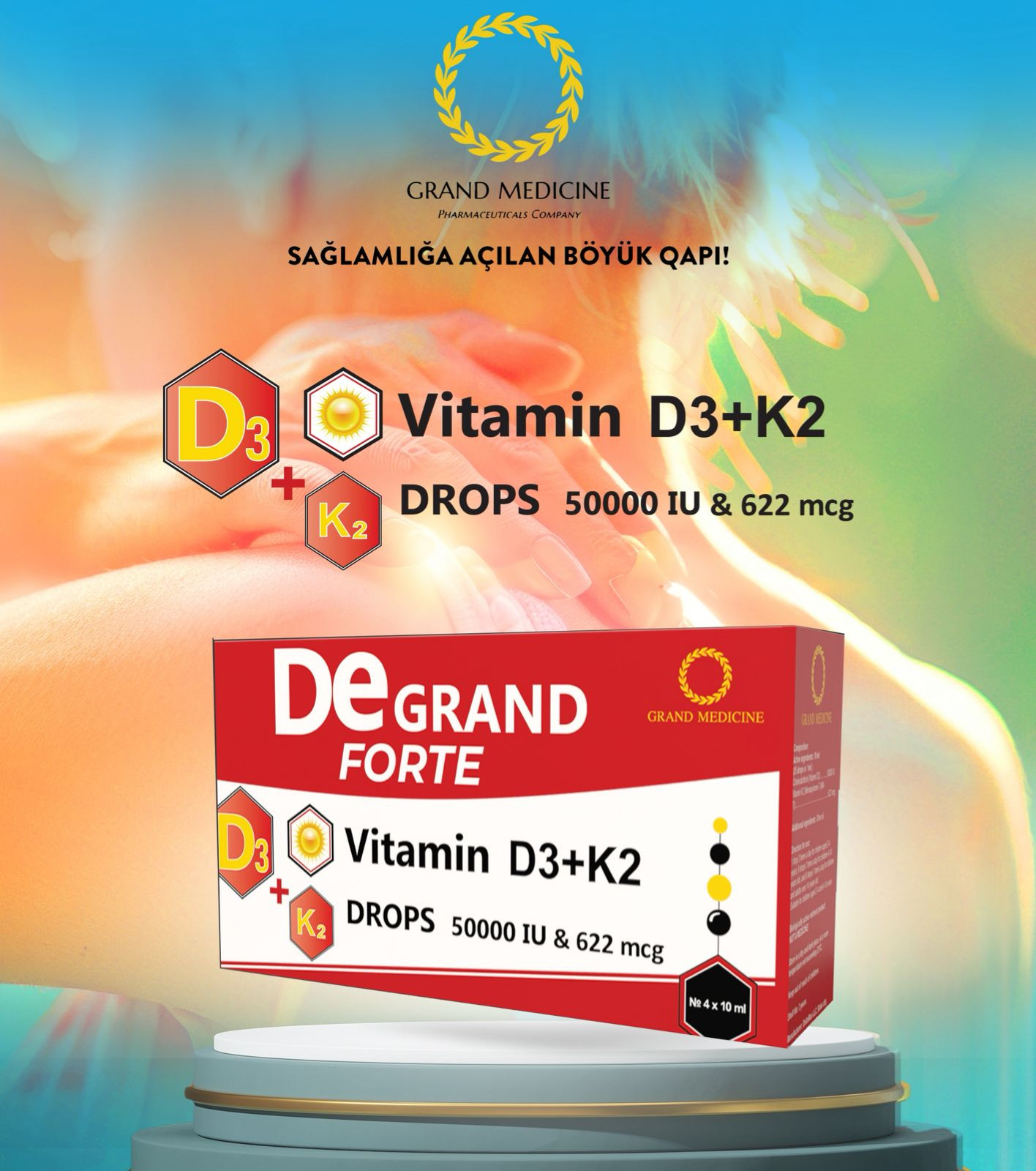 Vitamin kompleksi Grand Medicine De Grand Forte D3+K2, 4x10 ml