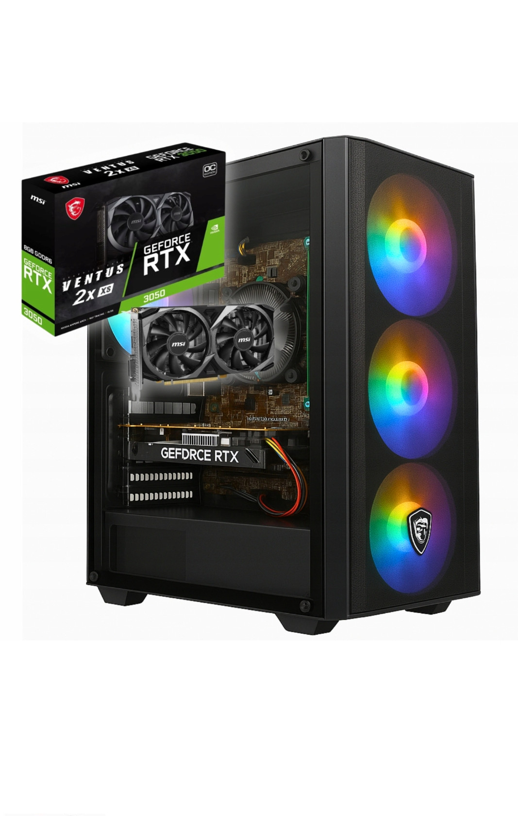 Masaüstü komputer Intel i5-12400F RTX 3050 8GB MSI 16GB RAM 512GB NVMe 1TB HDD MSI RGB Gaming Korpus Bluetooth Wi-Fi DVD-RW
