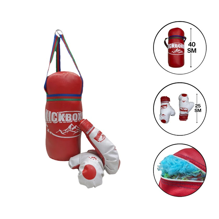 Boks kisəsi və əlcəklər Kickboxing, qırmızı, uşaqlar üçün - KahnSport299843