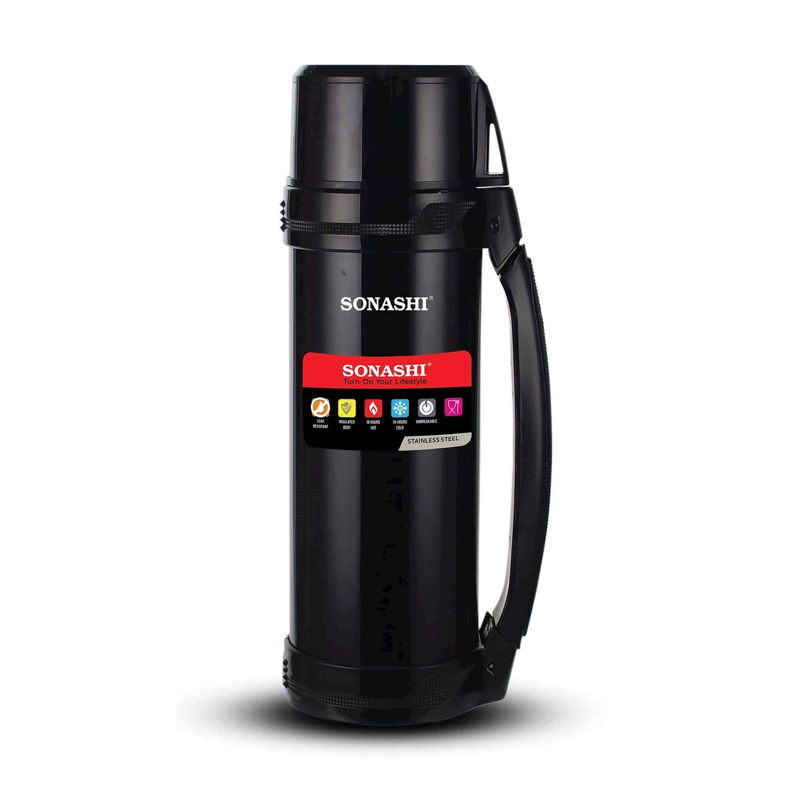 Termos Sonashi SVF-1800, paslanmayan polad, qara, 1800 ml