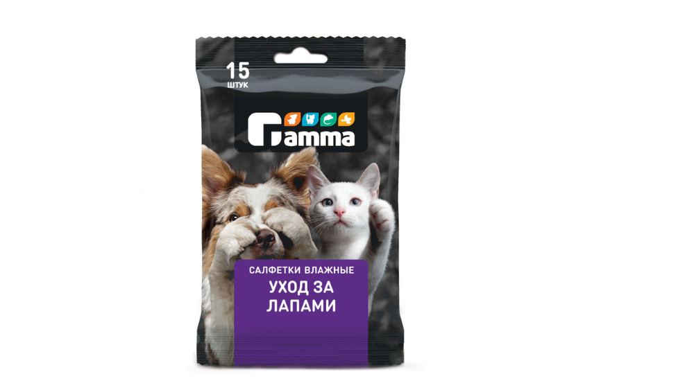 Pişik və it pəncələri üçün nəm salfetlər Gamma, 15 əd