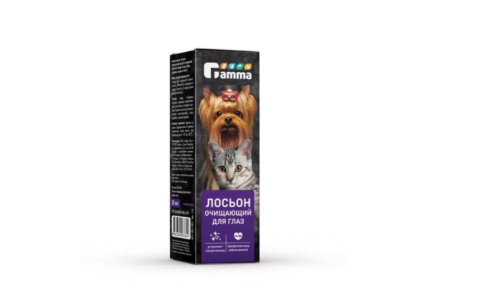 Göz ətrafı üçün təmizləyici losyon Gamma, itlər və pişiklər üçün, 30 ml