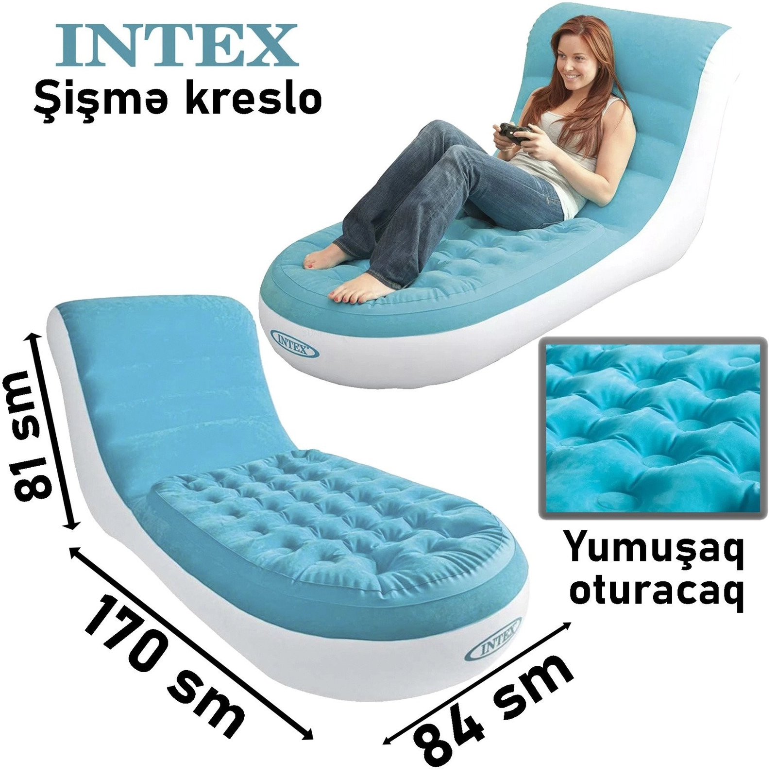 Şişmə kreslo Intex TX68880 firuzəyi/ağ 170x84x81 sm (ABŞ) - TX68880