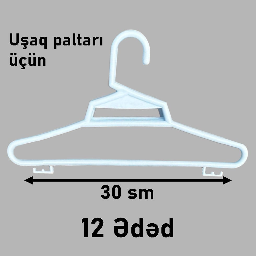 Asılqan, uşaq paltarı üçün, 30 sm, 12 ədəd, ağ, plastik - FenexPlast30smWhite12