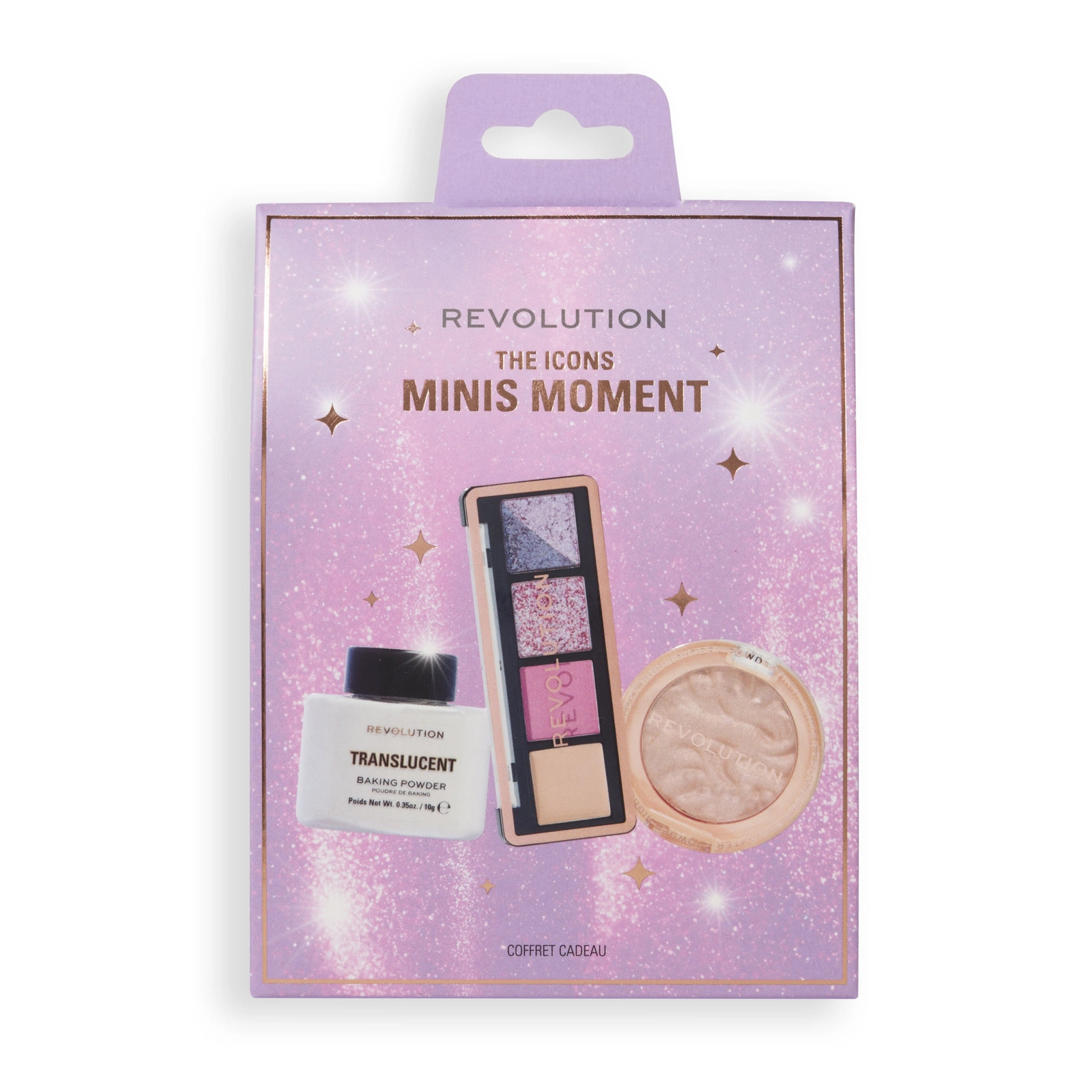 Dekorativ kosmetika dəsti Revolution The İcons Minis Moment (xaylayter Reloaded 2.5 q + göz paleti Icon 2.8 q + kirşan Translucent 10 q)