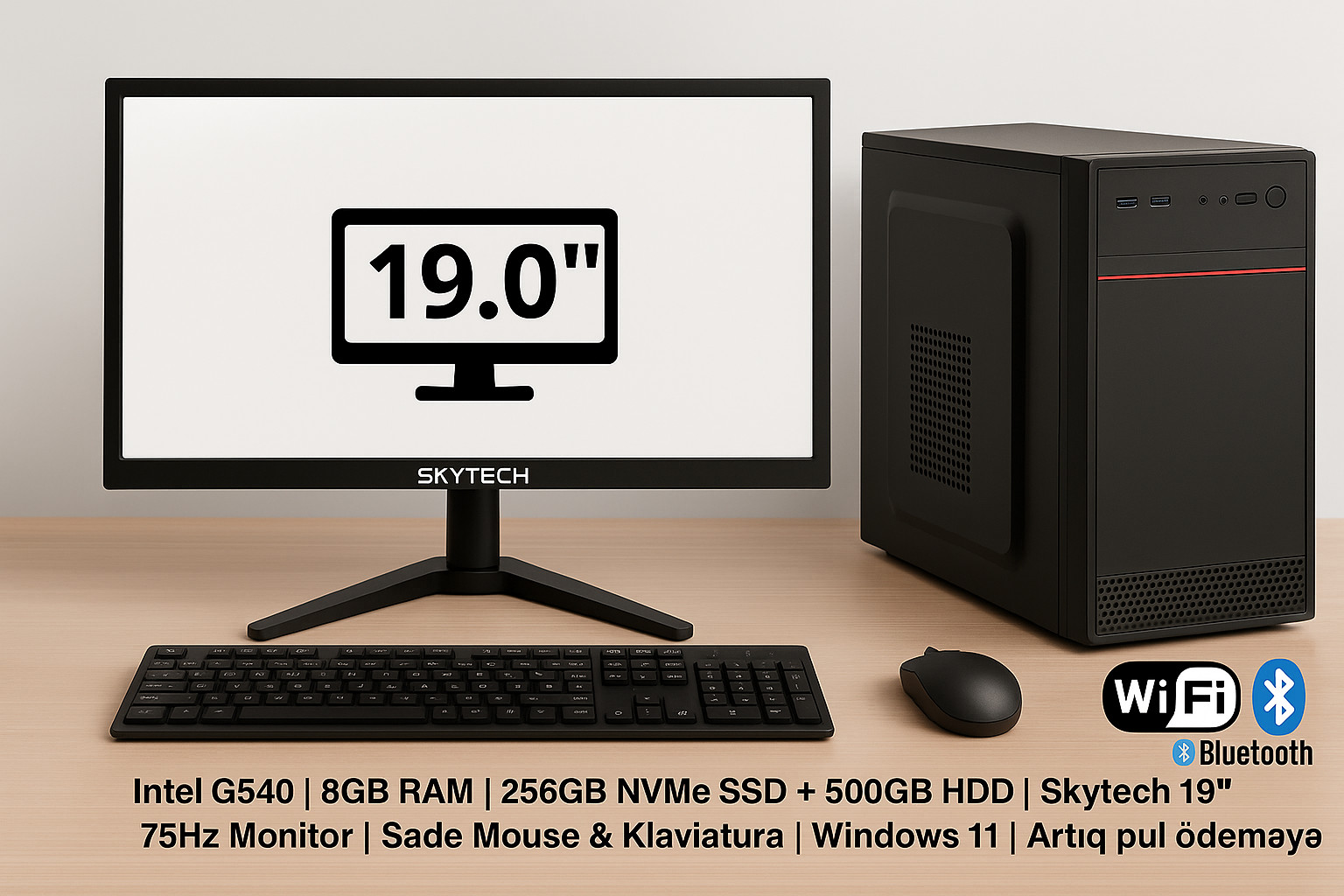 Oyun kompüteri Intel G540 8GB RAM 256GB NVMe SSD HDD Skytech 19 75Hz