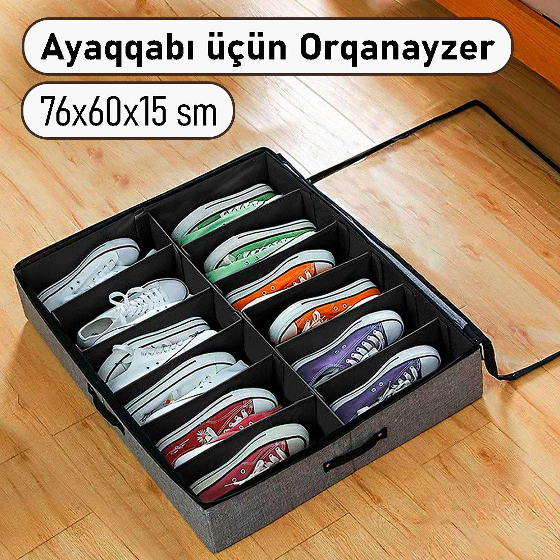 Ayaqqabı saxlamaq üçün orqanayzer, parça, boz, 76x60x15 sm