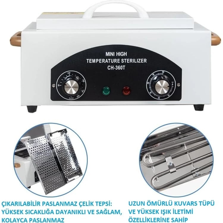 Təmizləmə və dezinfeksiya cihazı CH-360T Yüksək Temperaturlu Sterilizator 220°C Metal Alət Sterilizatoru Manikür Pedikür Sanitizing