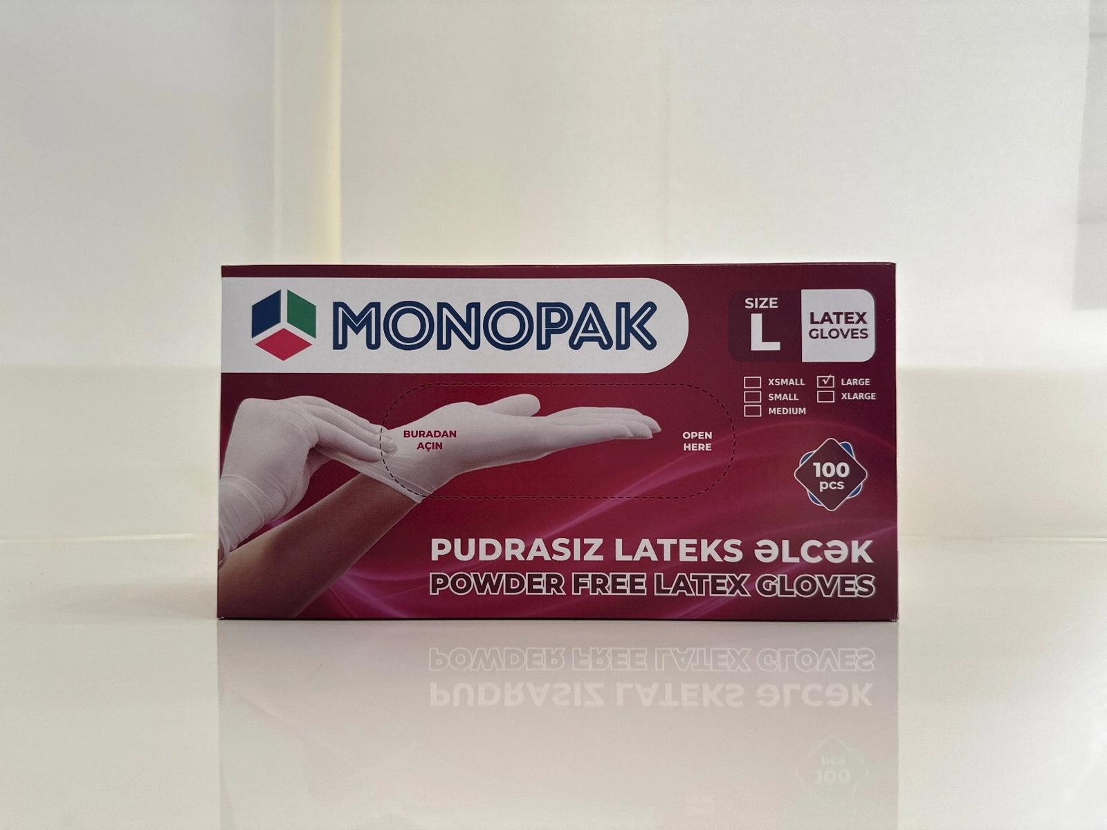 Məişət əlcəyi Monopak, L ölçülü, 1 cüt, pudrasız lateks - MONOPAK0034