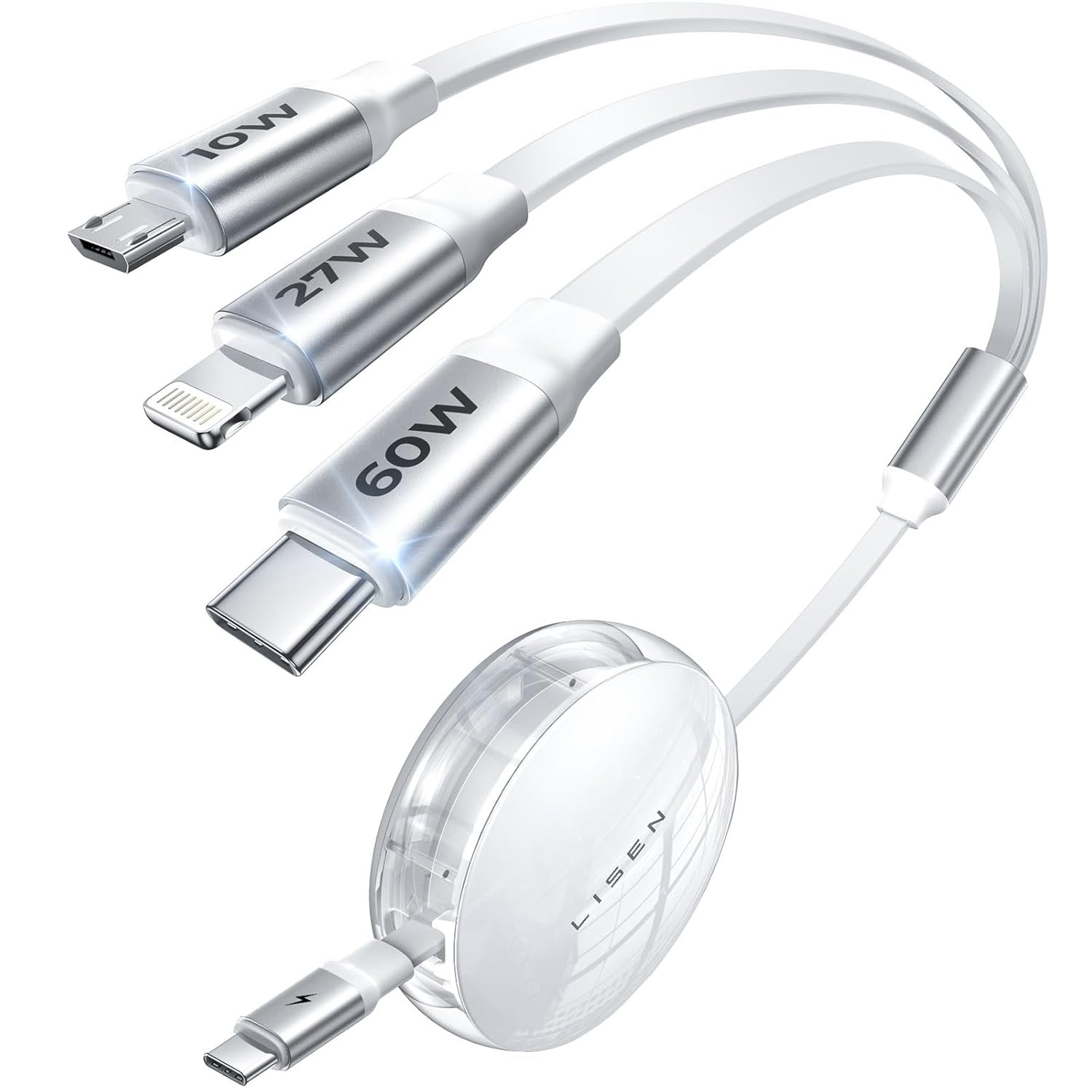 LISEN uzadılabilən elastik şarj kabeli 3 çıxışlı Micro-usb Type-c Lightening