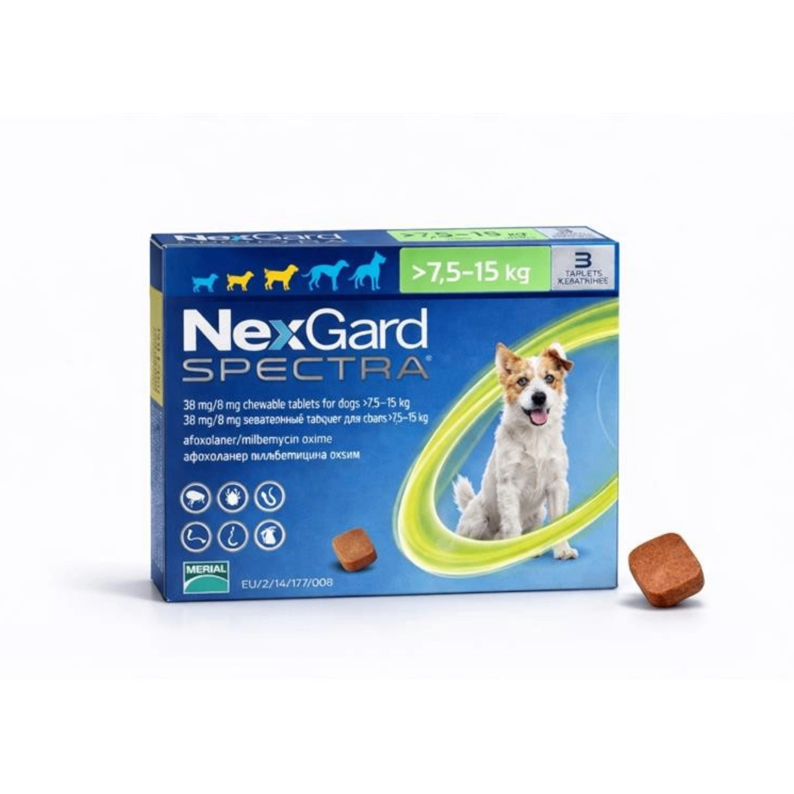Çeynəmə həb NexGard Spectra, 7.5 ilə 15 kq arasında olan itlər üçün, qiymət 1 ədəd üçündür