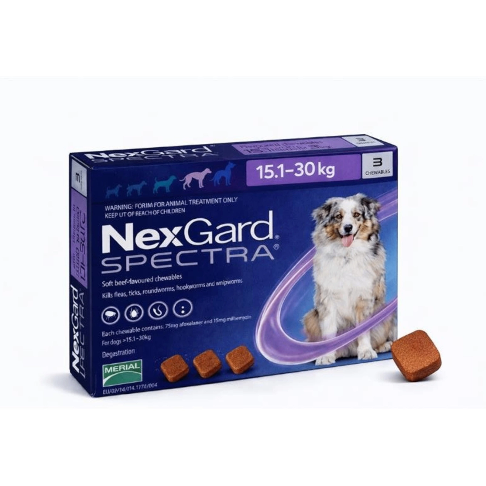 Çeynəmə həb NexGard Spectra, 15 ilə 30 kq arasında olan itlər üçün