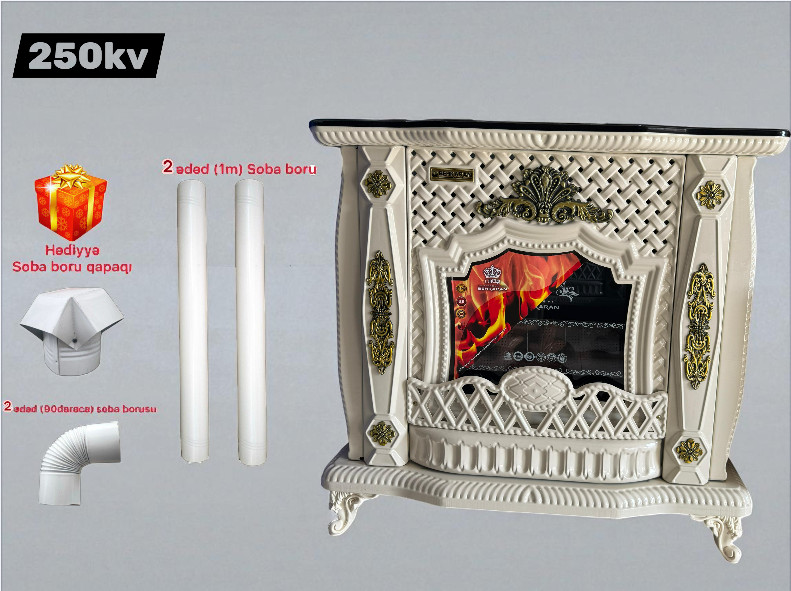 Soba-kamin Behkaran 250 kv, döşəməüstü, qaz, bej