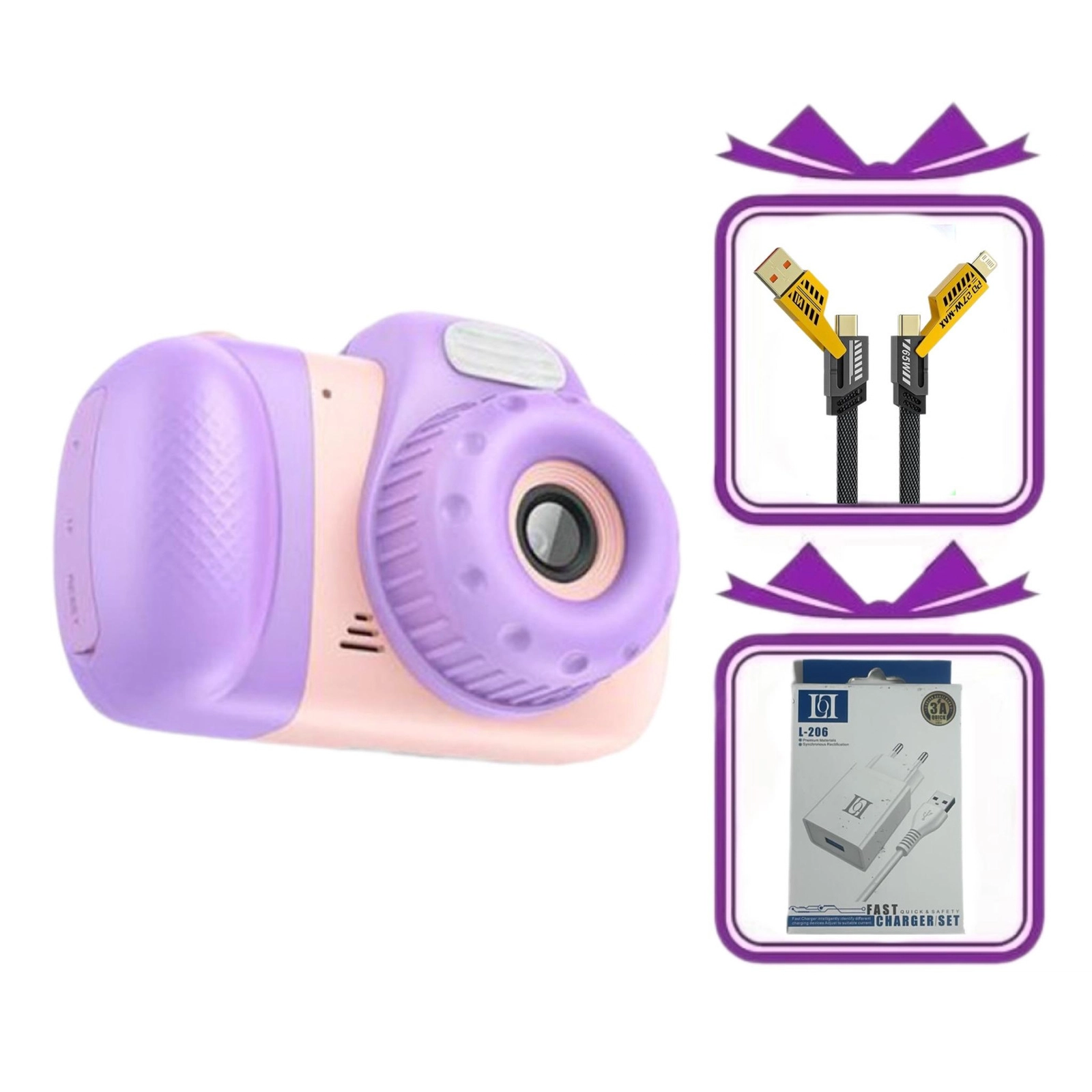 Hoco dv201 purple LoL L-207 65W PD 4IN1 charging cable LoL L-206 3A Fast Charger Adapter basliqi