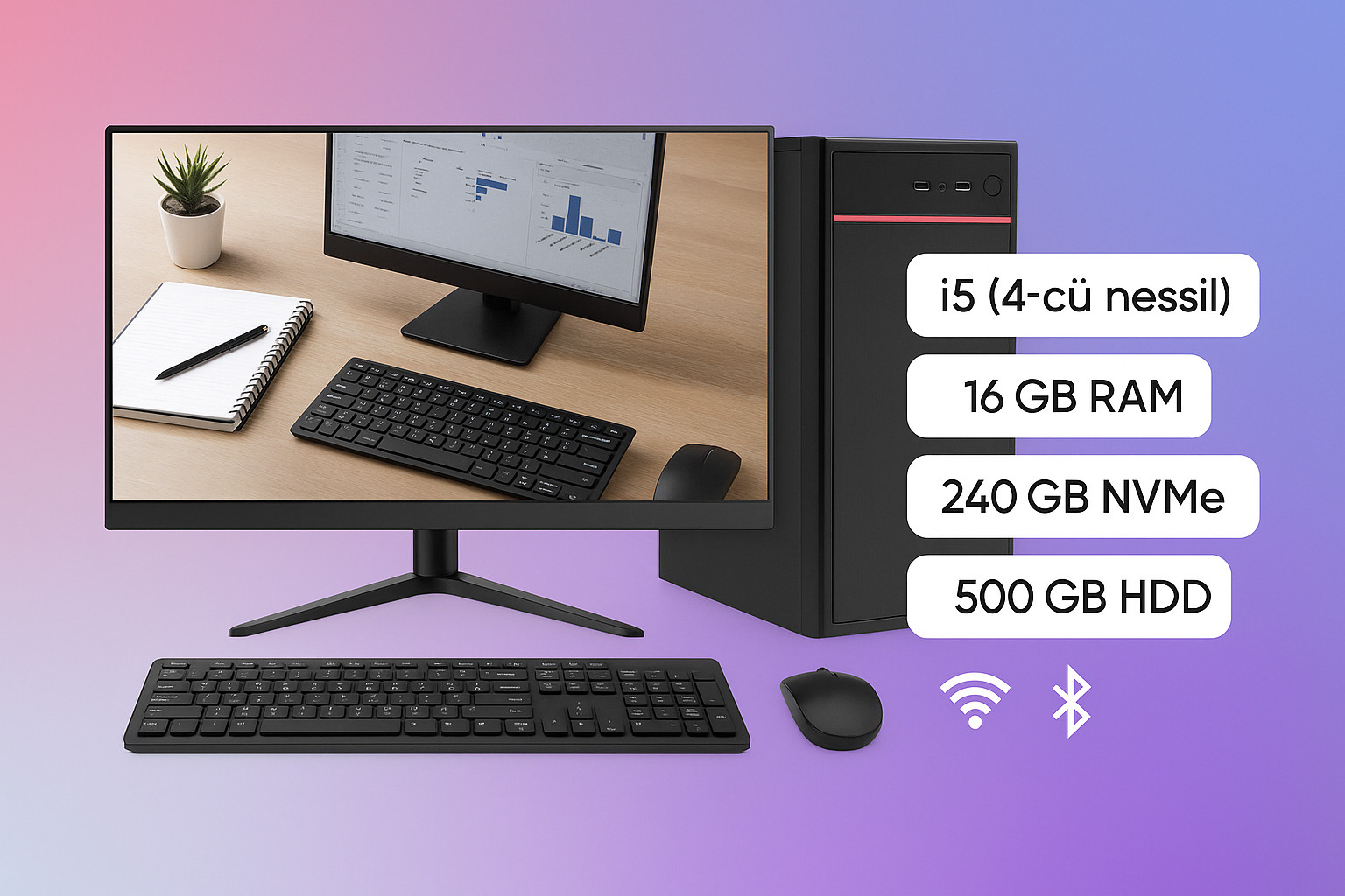 Masaüstü kompüter Intel Core i5 4440 16GB DDR3 240GB SSD/500GB HDD Win 11 Pro