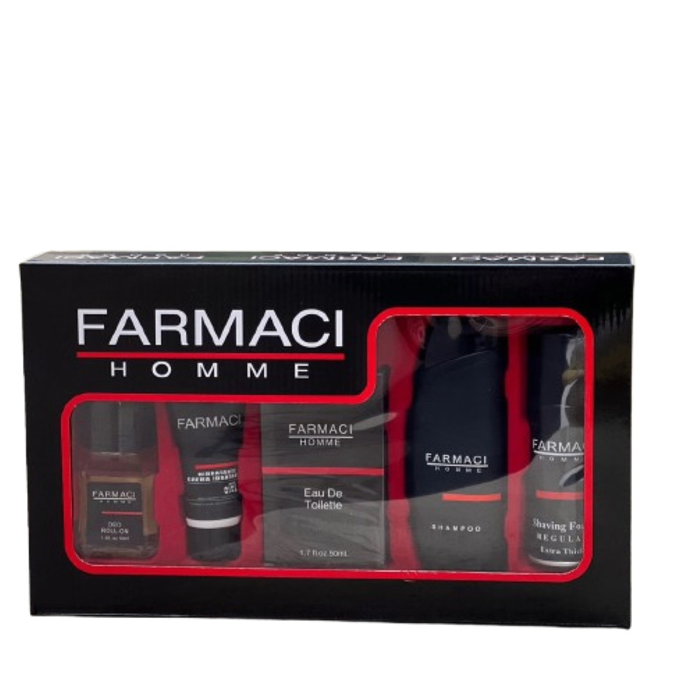 Bədənə qulluq dəsti Farmaci Homme (tualet suyu 50 ml + şampun + tərşa üçün köpük + deo roll-on + krem)
