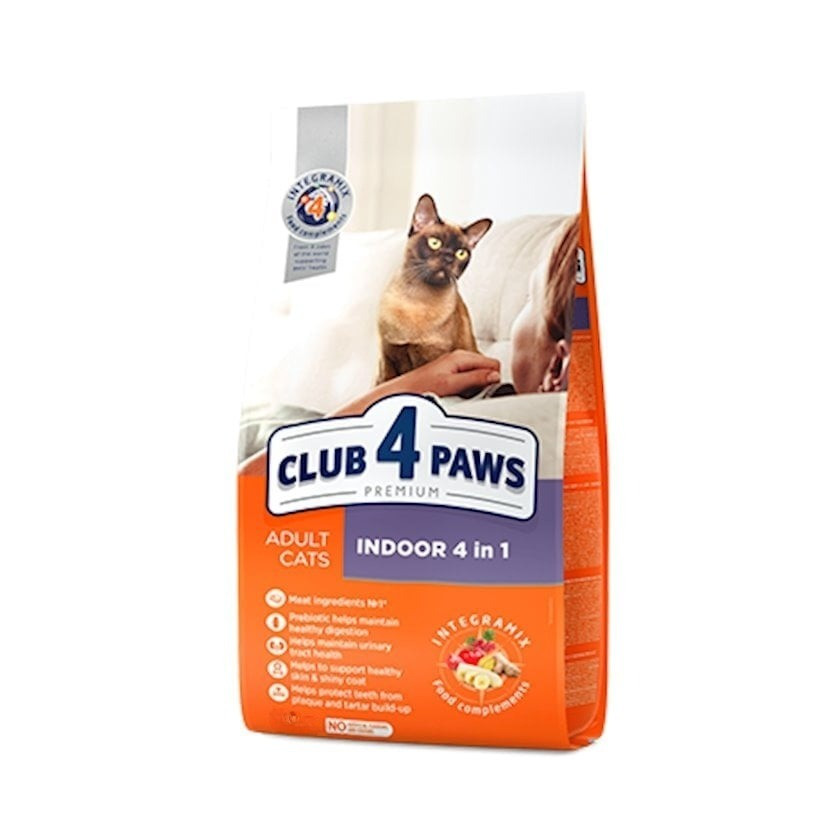 Quru yem Club 4 Paws Premium Indoor 4 in 1 pişiklər üçün, 1 kq çəki ilə
